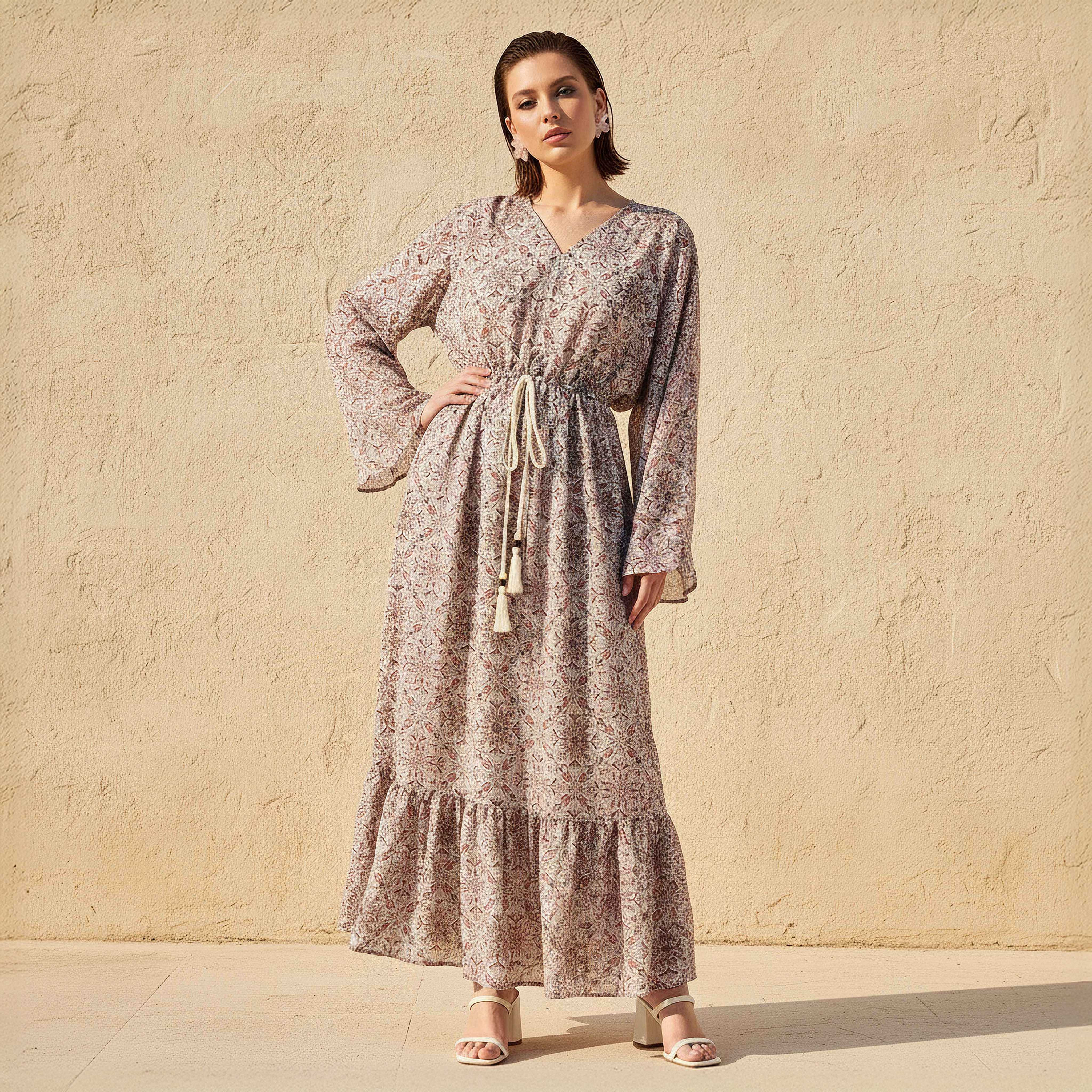 Printed Maxi Kaftan Dress with Front Tie-Up-women-clothing-dresses-image-1