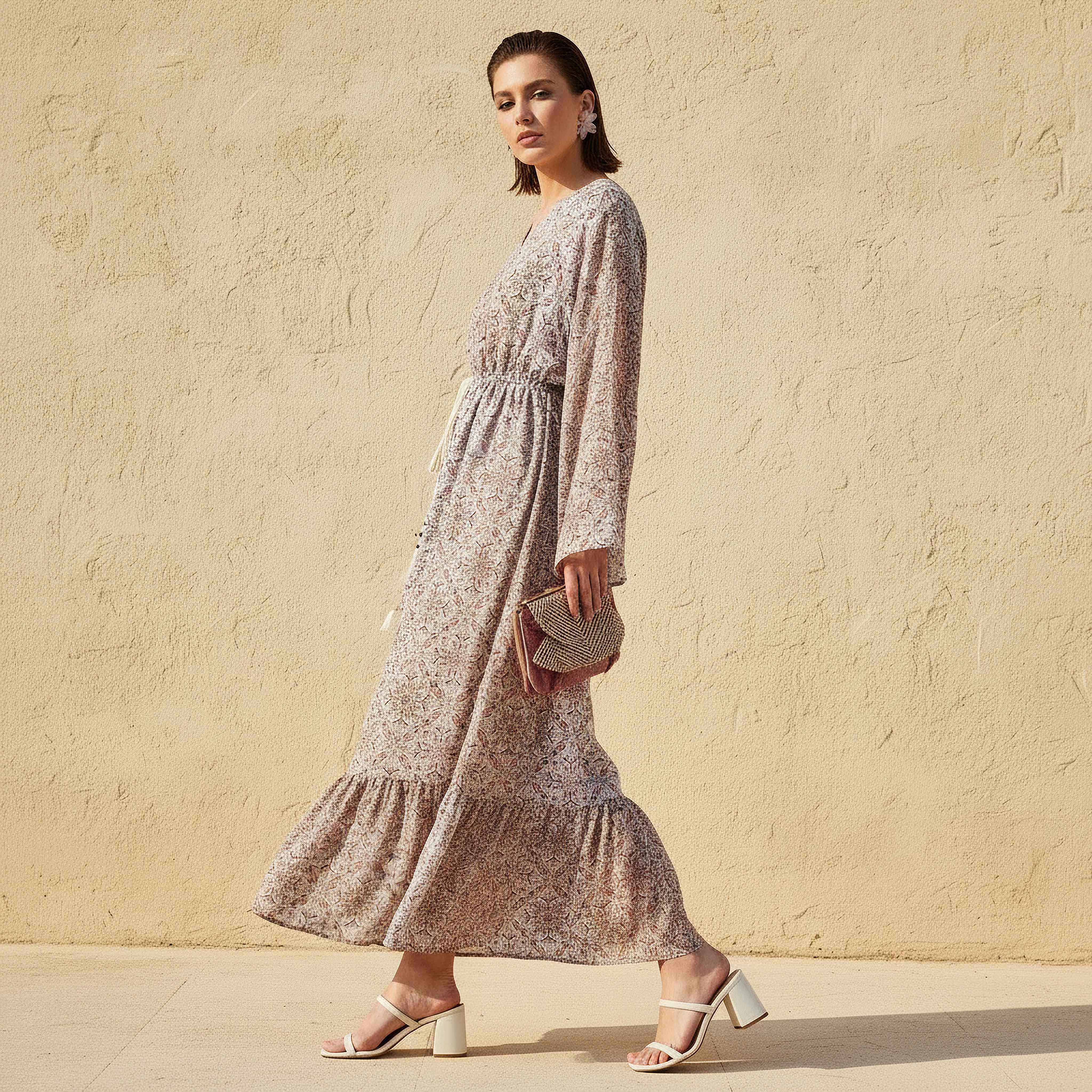 Printed Maxi Kaftan Dress with Front Tie-Up-women-clothing-dresses-image-2