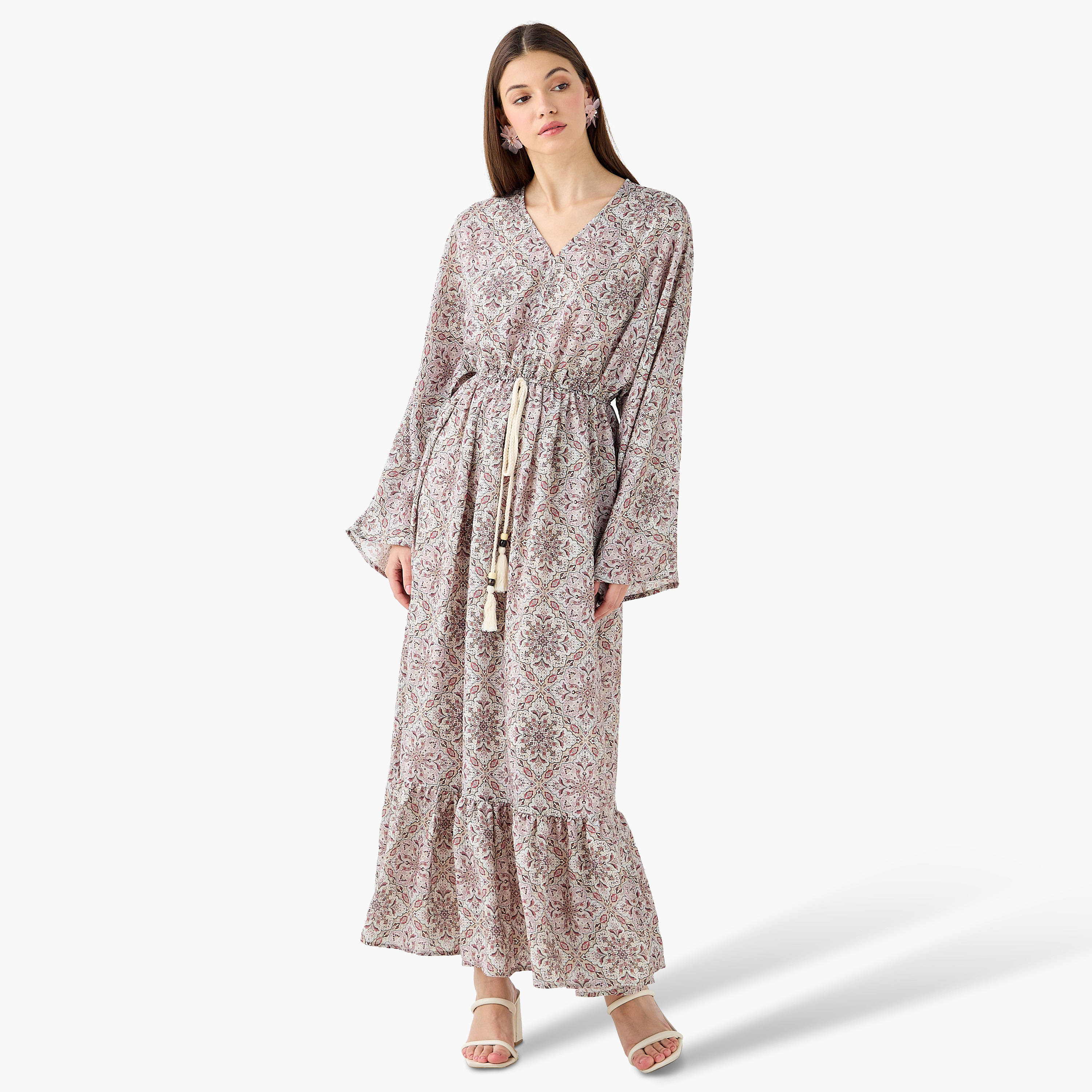 Printed Maxi Kaftan Dress with Front Tie-Up-women-clothing-dresses-image-3