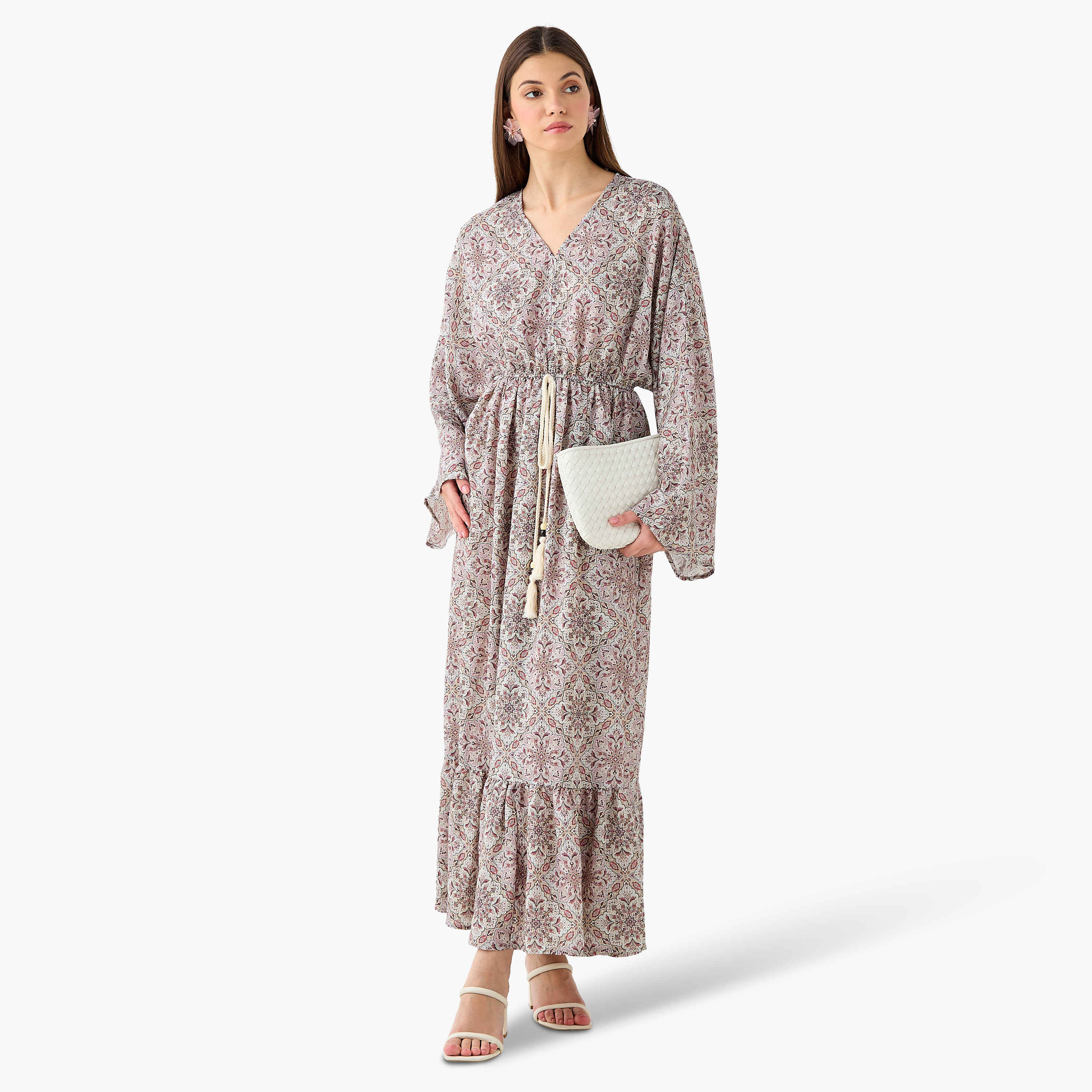 Printed Maxi Kaftan Dress with Front Tie-Up-women-clothing-dresses-image-4