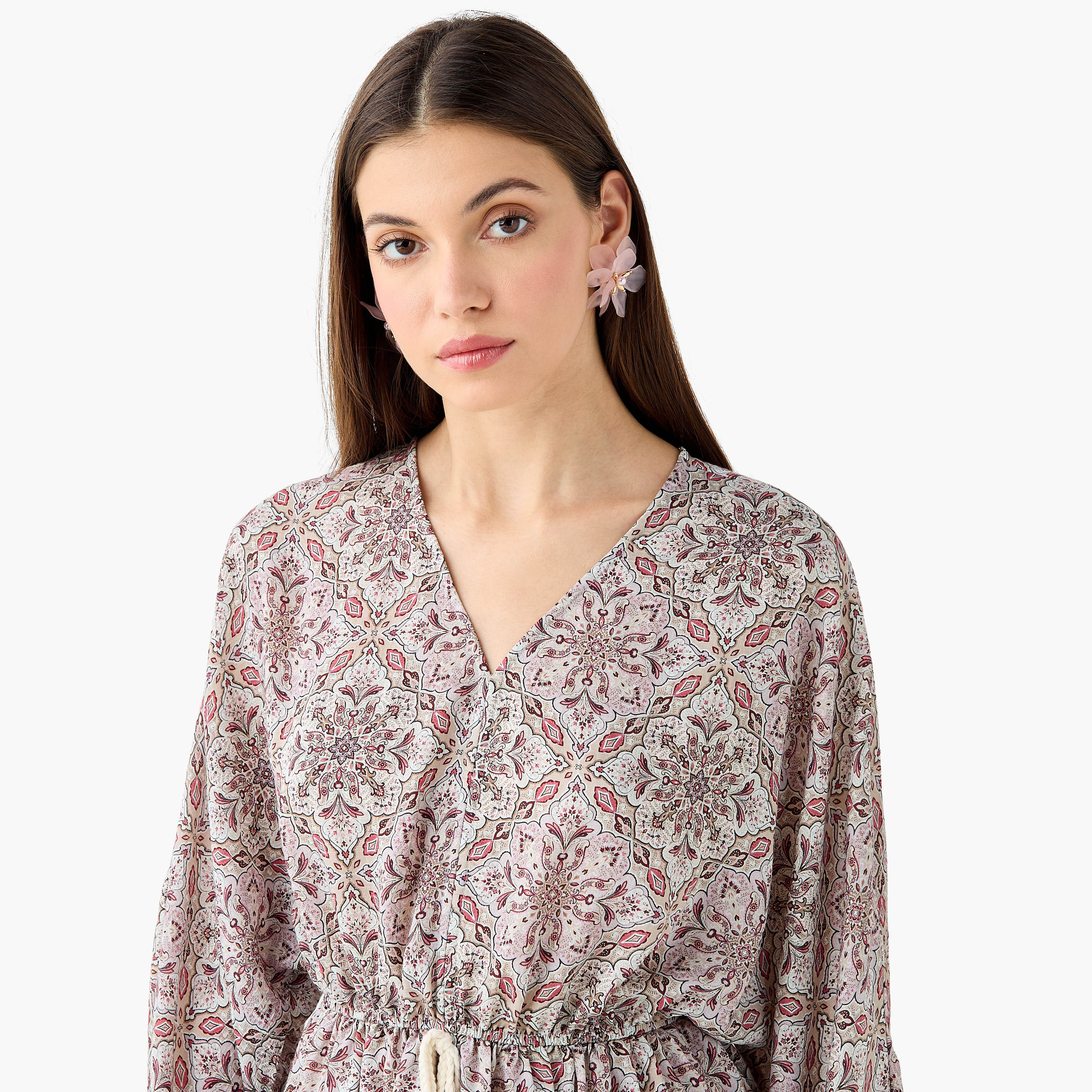 Printed Maxi Kaftan Dress with Front Tie-Up-women-clothing-dresses-image-5