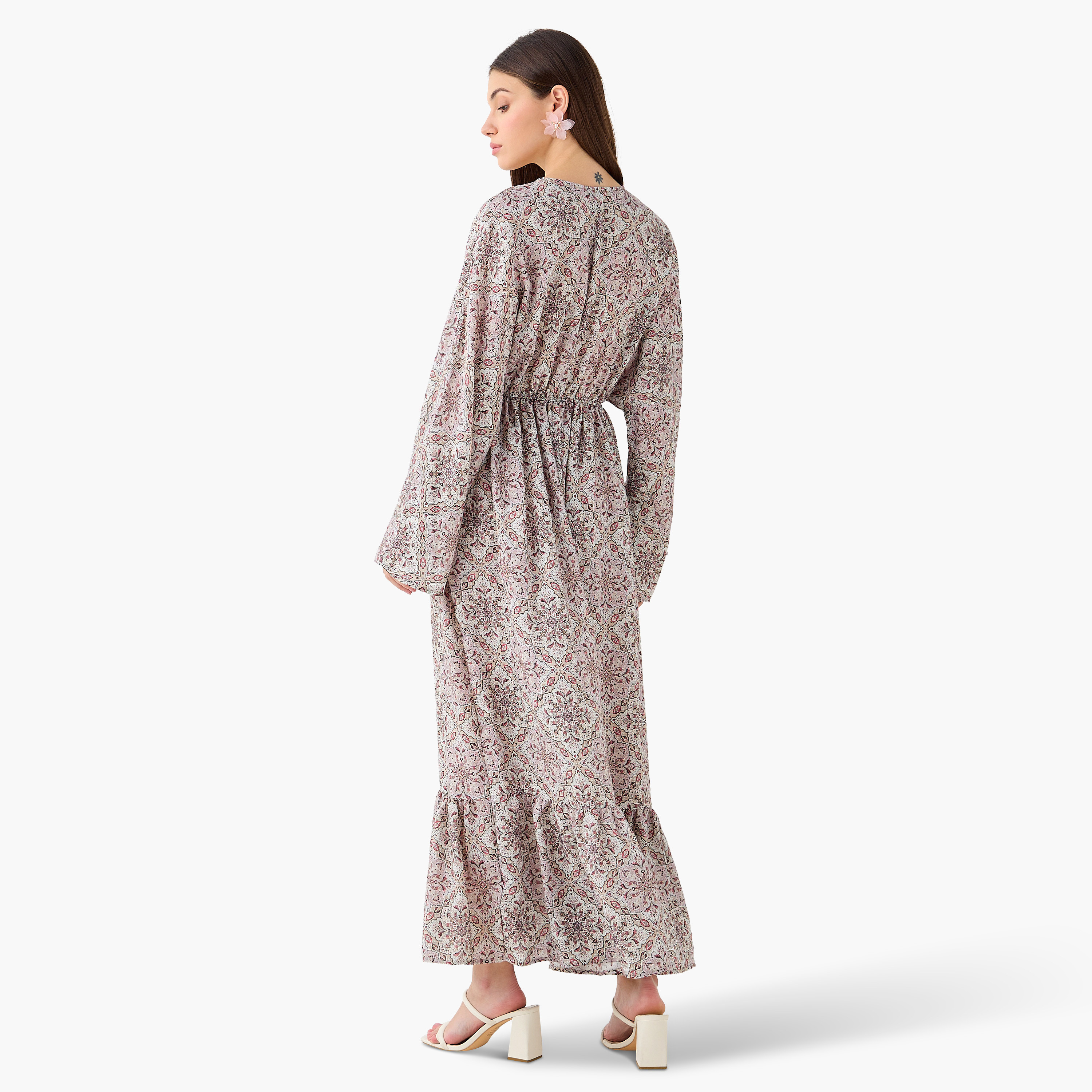 Printed Maxi Kaftan Dress with Front Tie-Up-women-clothing-dresses-image-6
