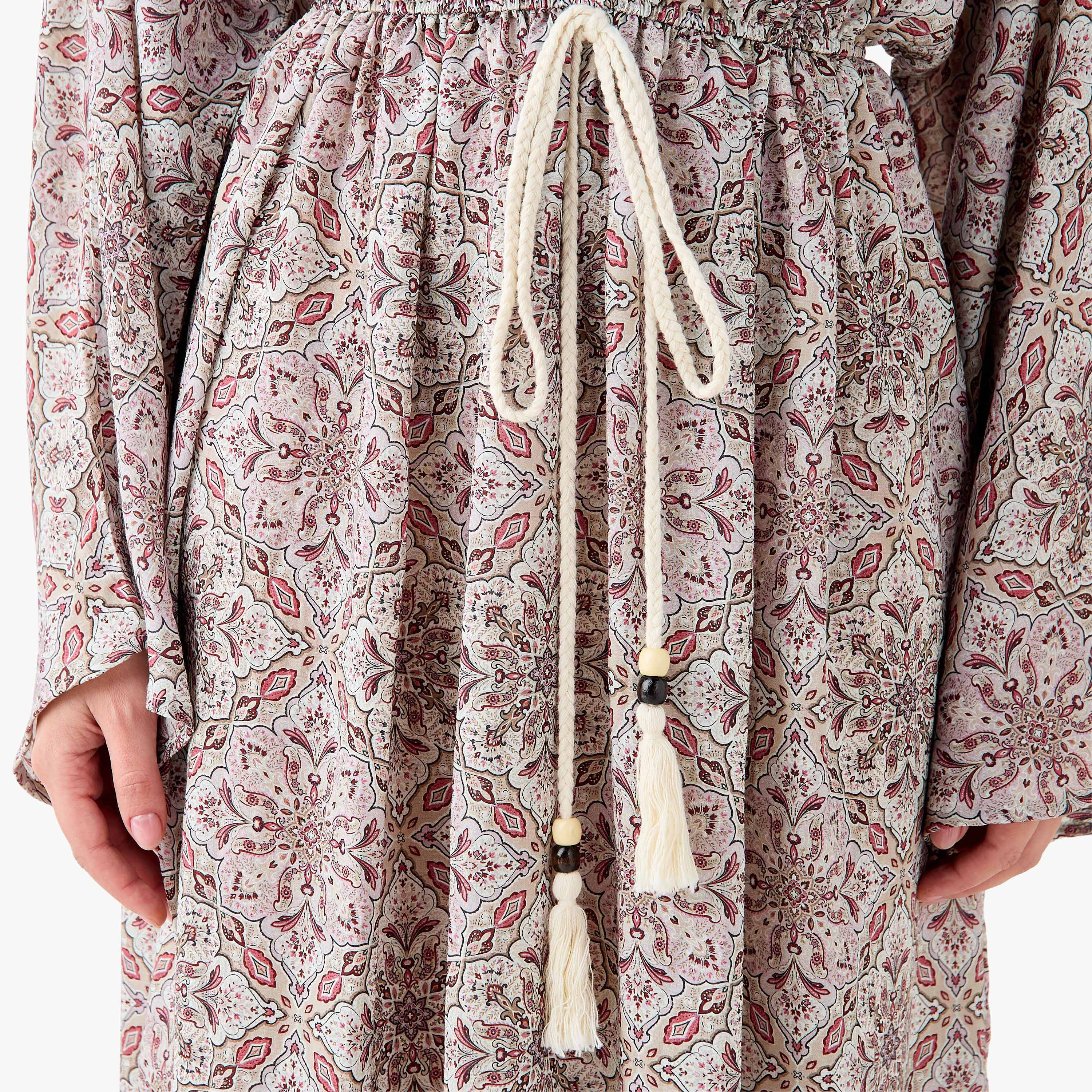 Printed Maxi Kaftan Dress with Front Tie-Up-women-clothing-dresses-image-7