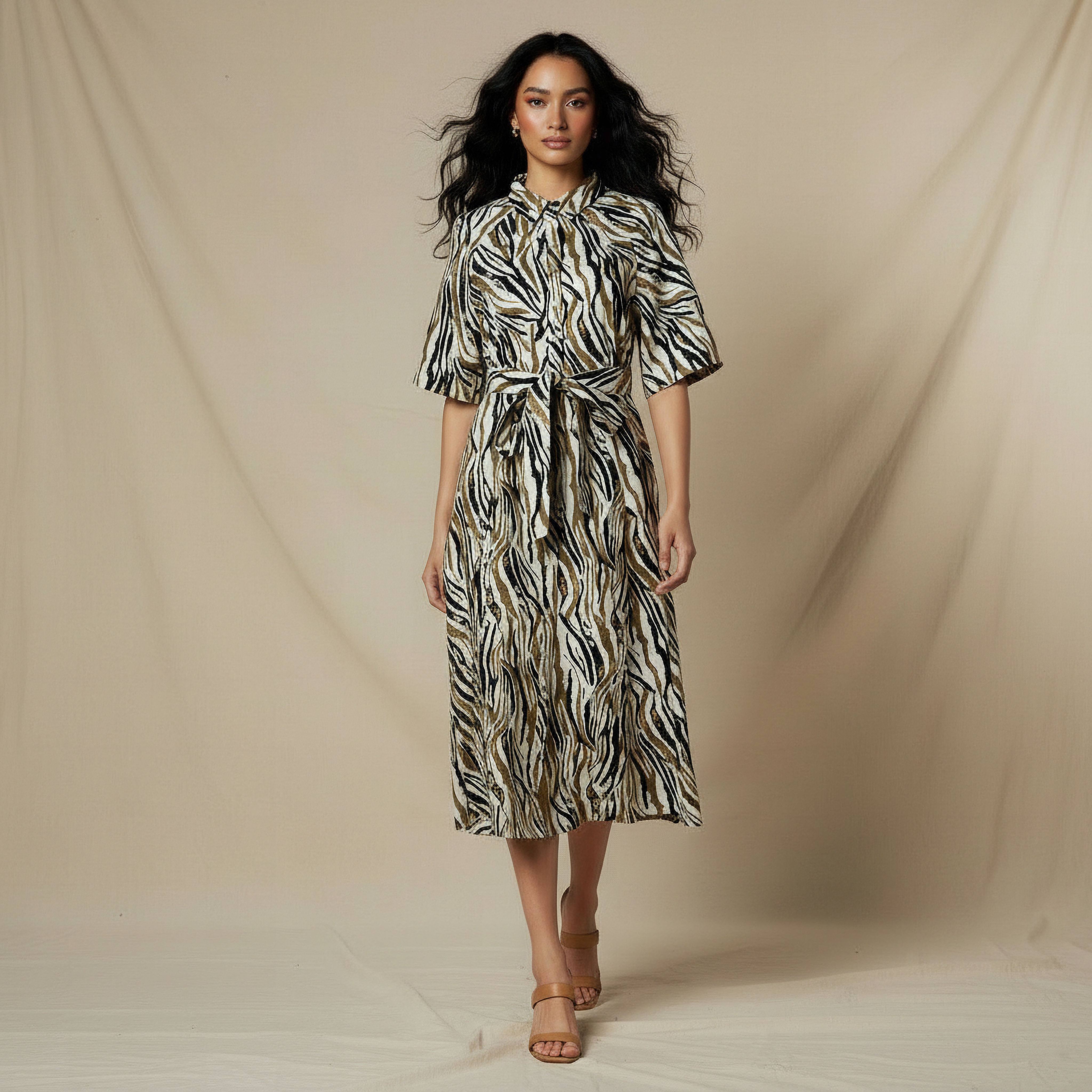 Printed Shirt Women Dress with Belt-women-clothing-dresses-image-1