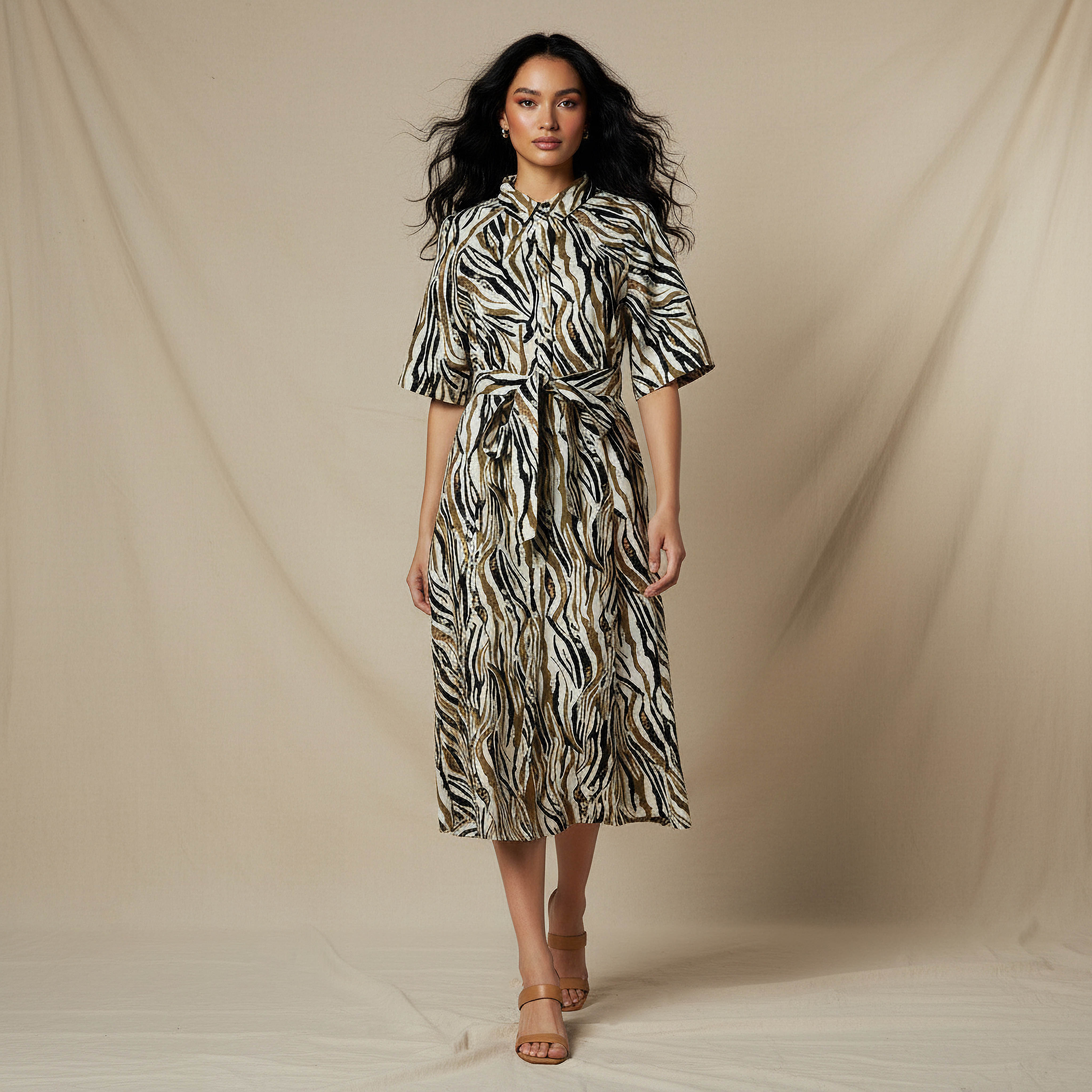 Printed Shirt Women Dress with Belt-women-clothing-dresses-image-3