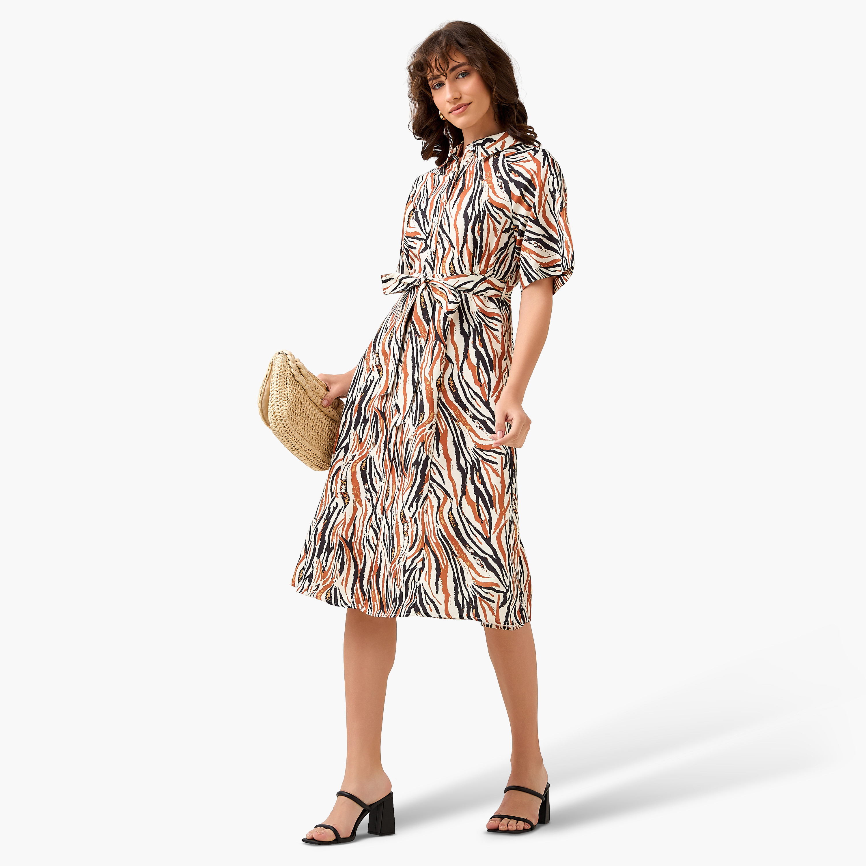 Printed Shirt Women Dress with Belt-women-clothing-dresses-image-3