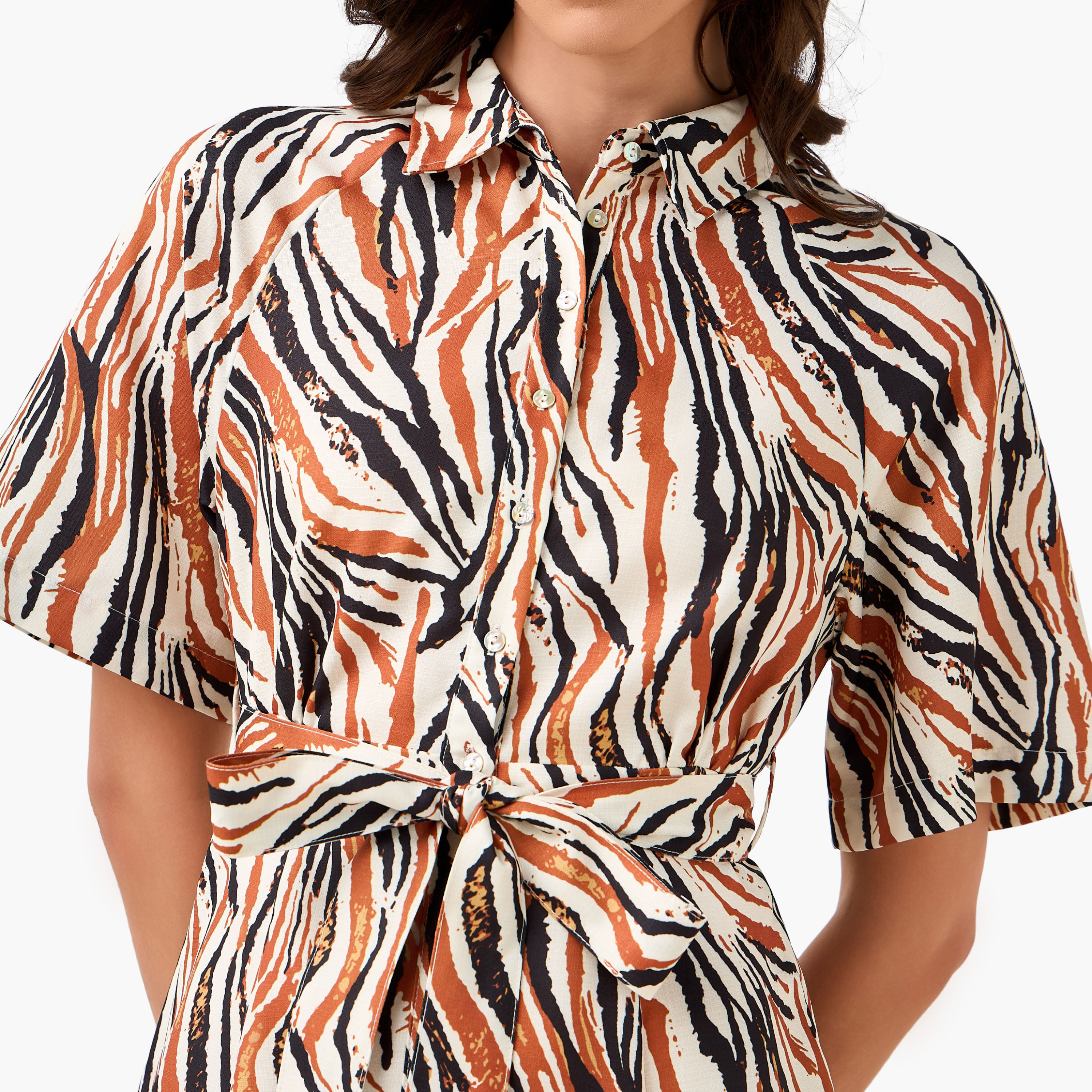 Printed Shirt Women Dress with Belt-women-clothing-dresses-image-5