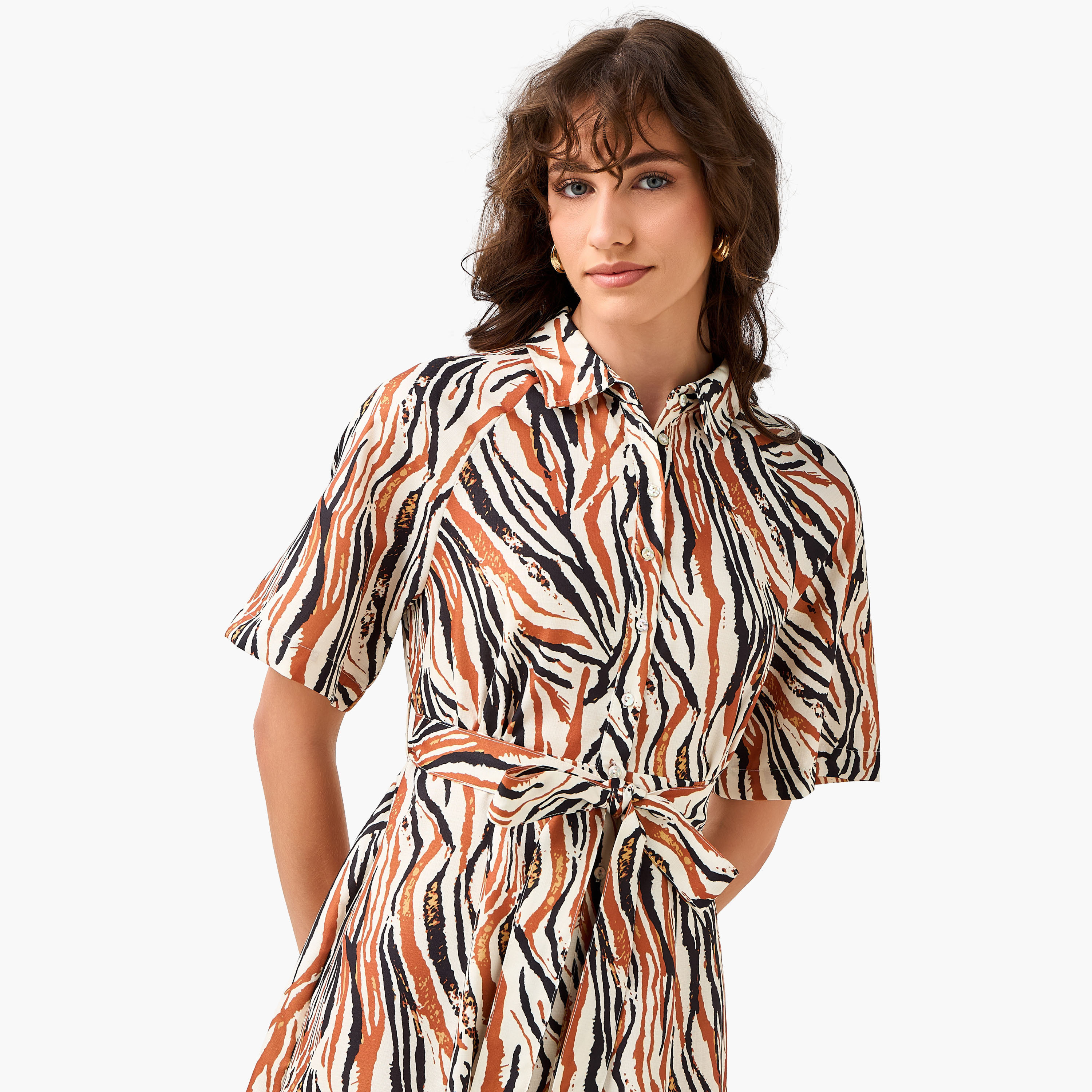 Printed Shirt Women Dress with Belt-women-clothing-dresses-image-6
