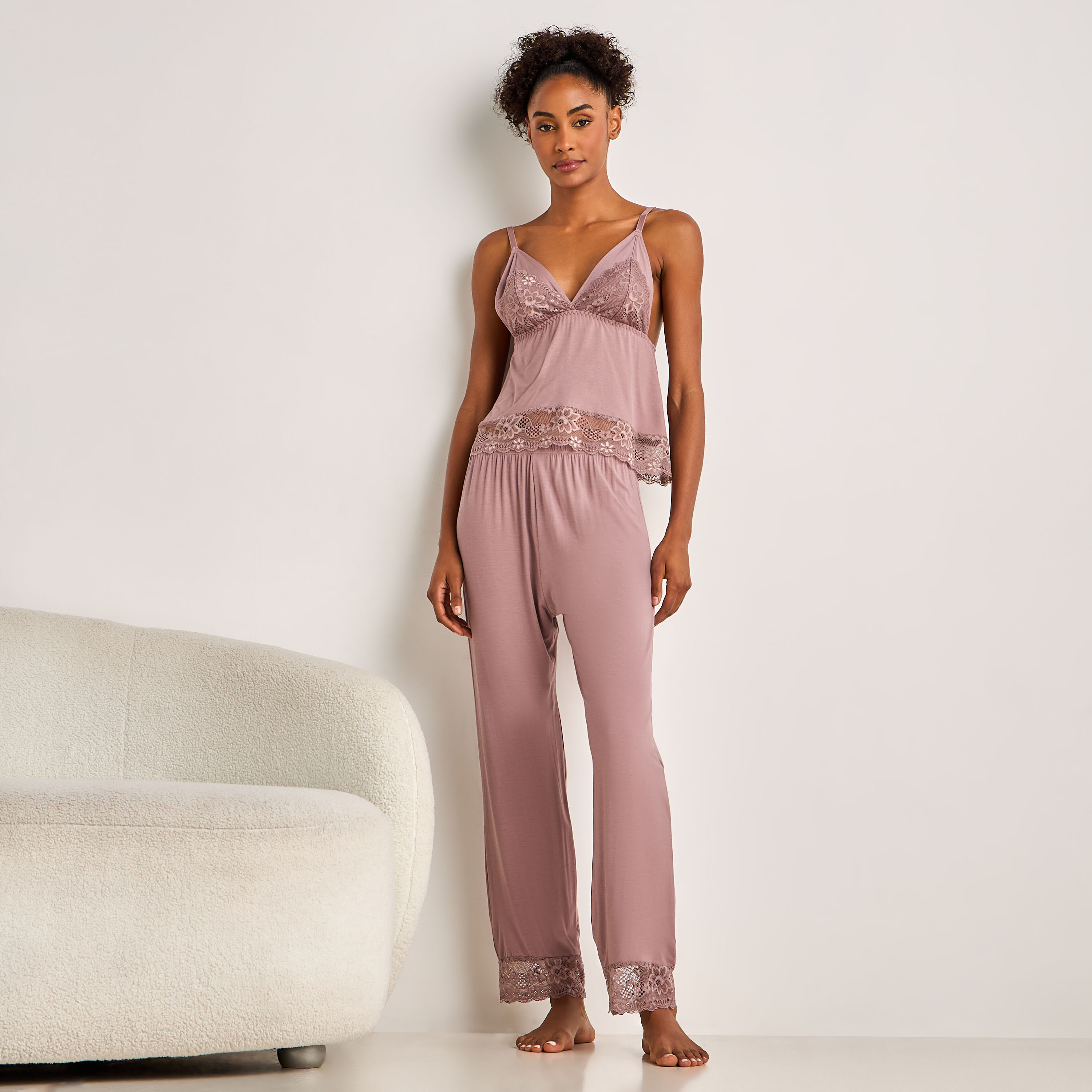 Pyjama Set Spaghetti Strap Top and Trousers-women-clothing-nightwear-pyjamas-longsets-image-1