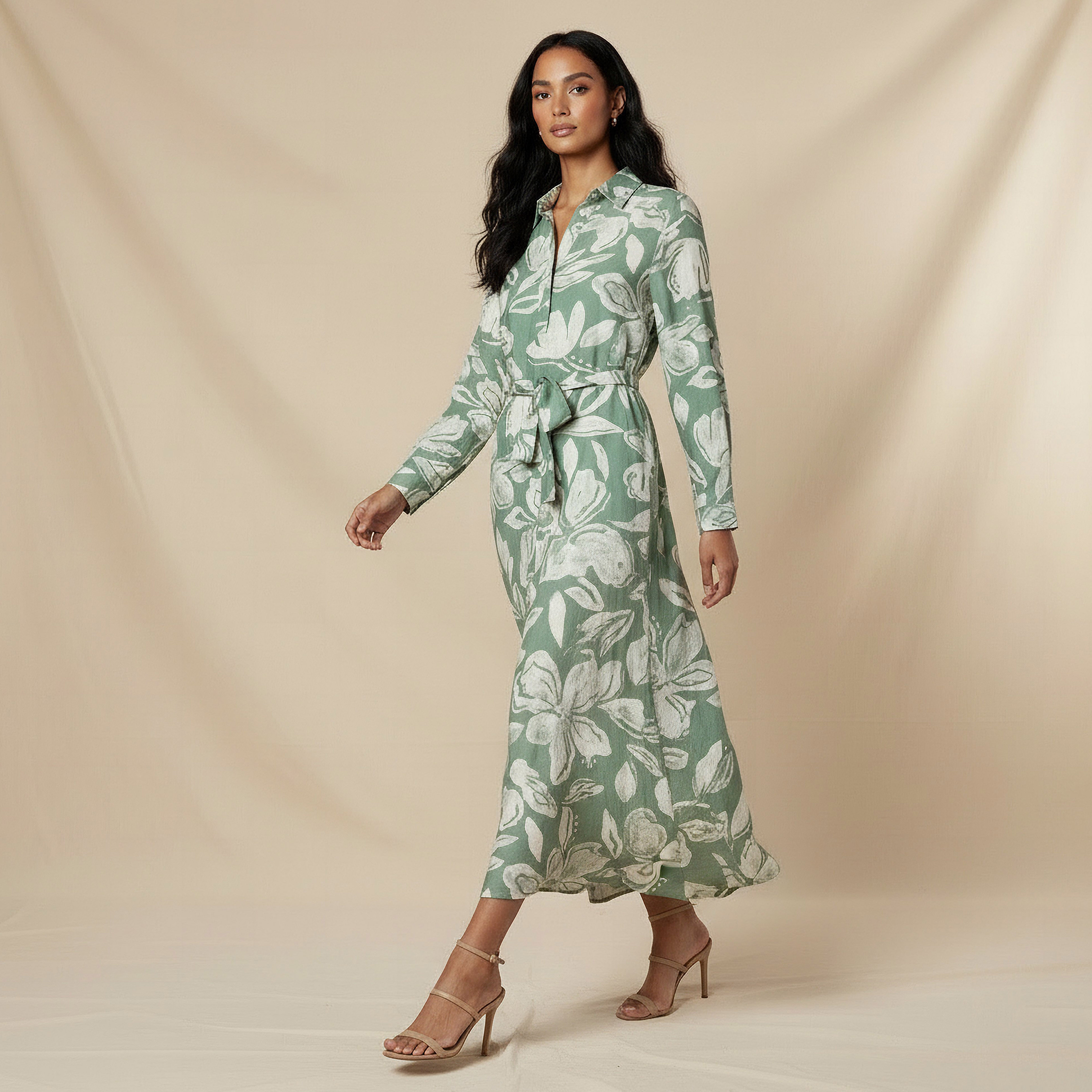 Midi Viscose Shirt Dress with Floral Print-women-clothing-dresses-image-1