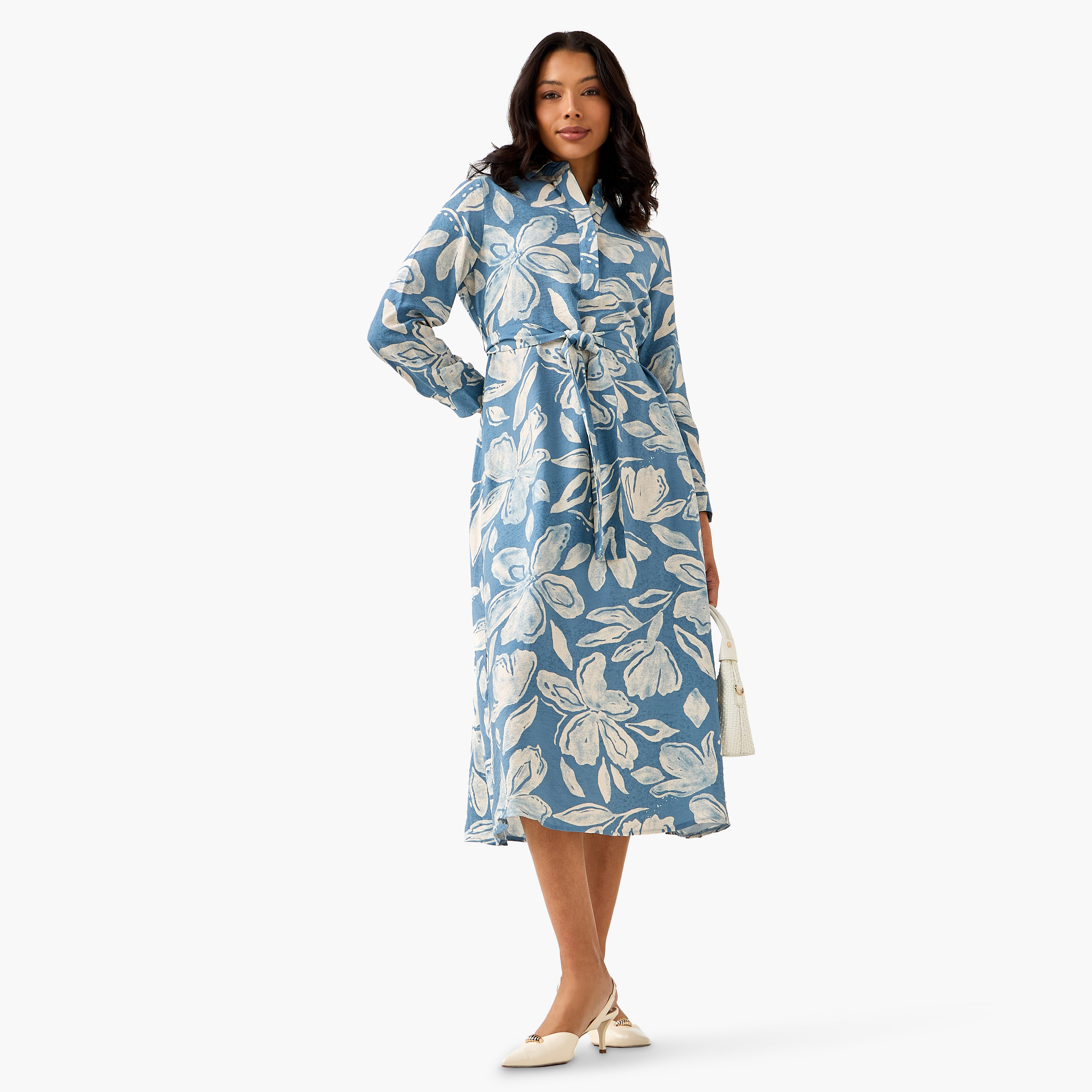 Midi Viscose Shirt Dress with Floral Print-women-clothing-dresses-image-3