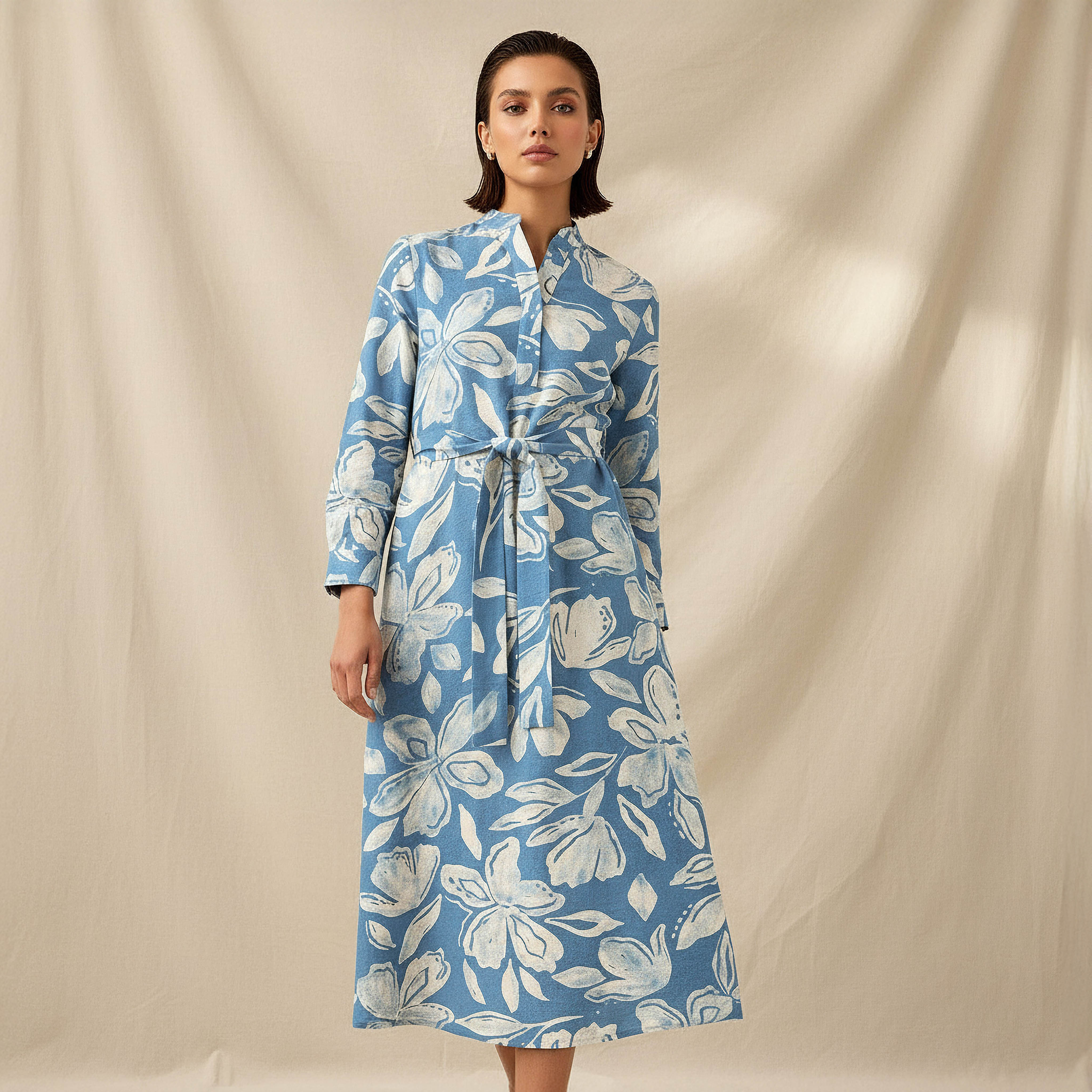 Midi Viscose Shirt Dress with Floral Print-women-clothing-dresses-image-1