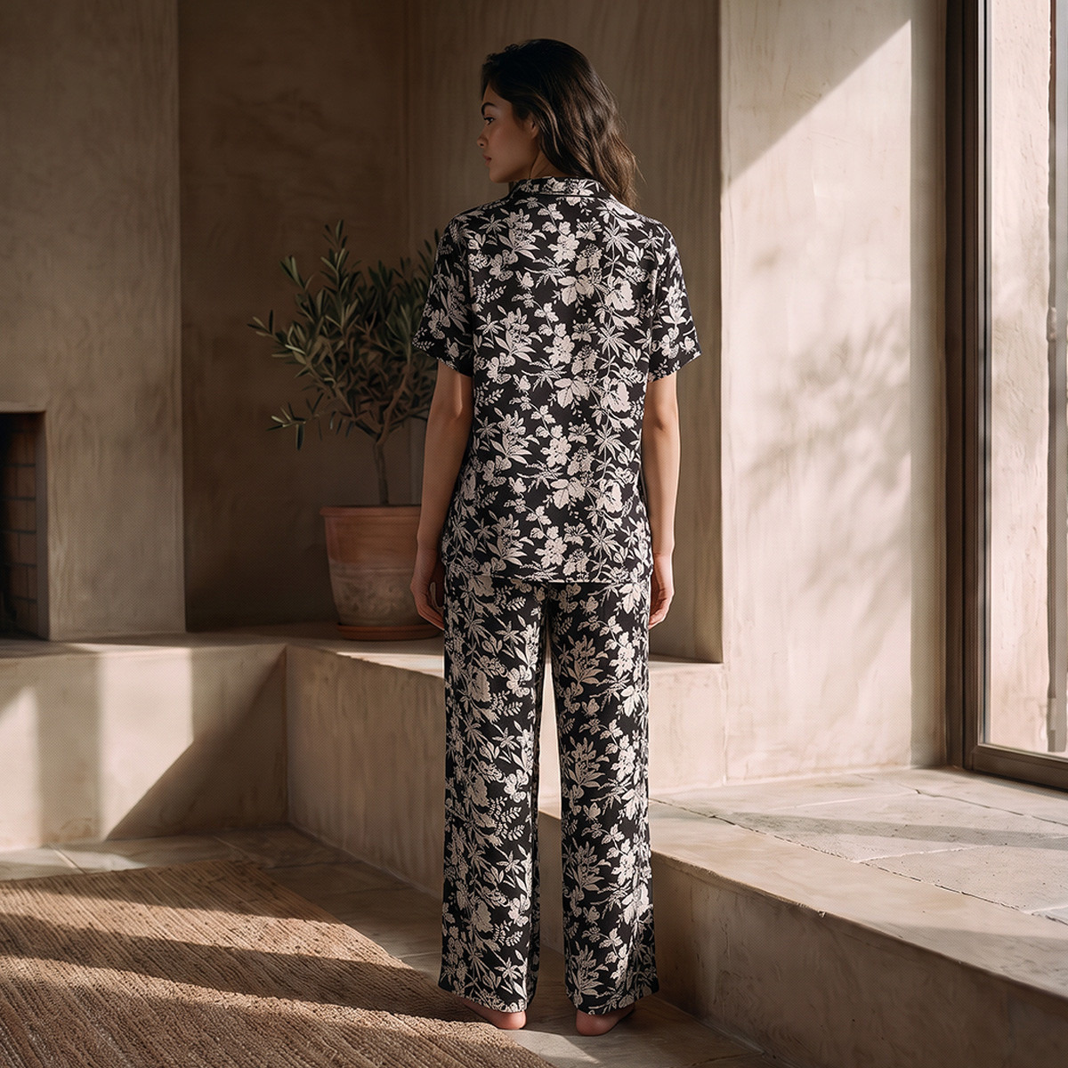 Pyjama Set Button-Down Shirt & Trousers Rayon-women-clothing-nightwear-pyjamas-longsets-image-3