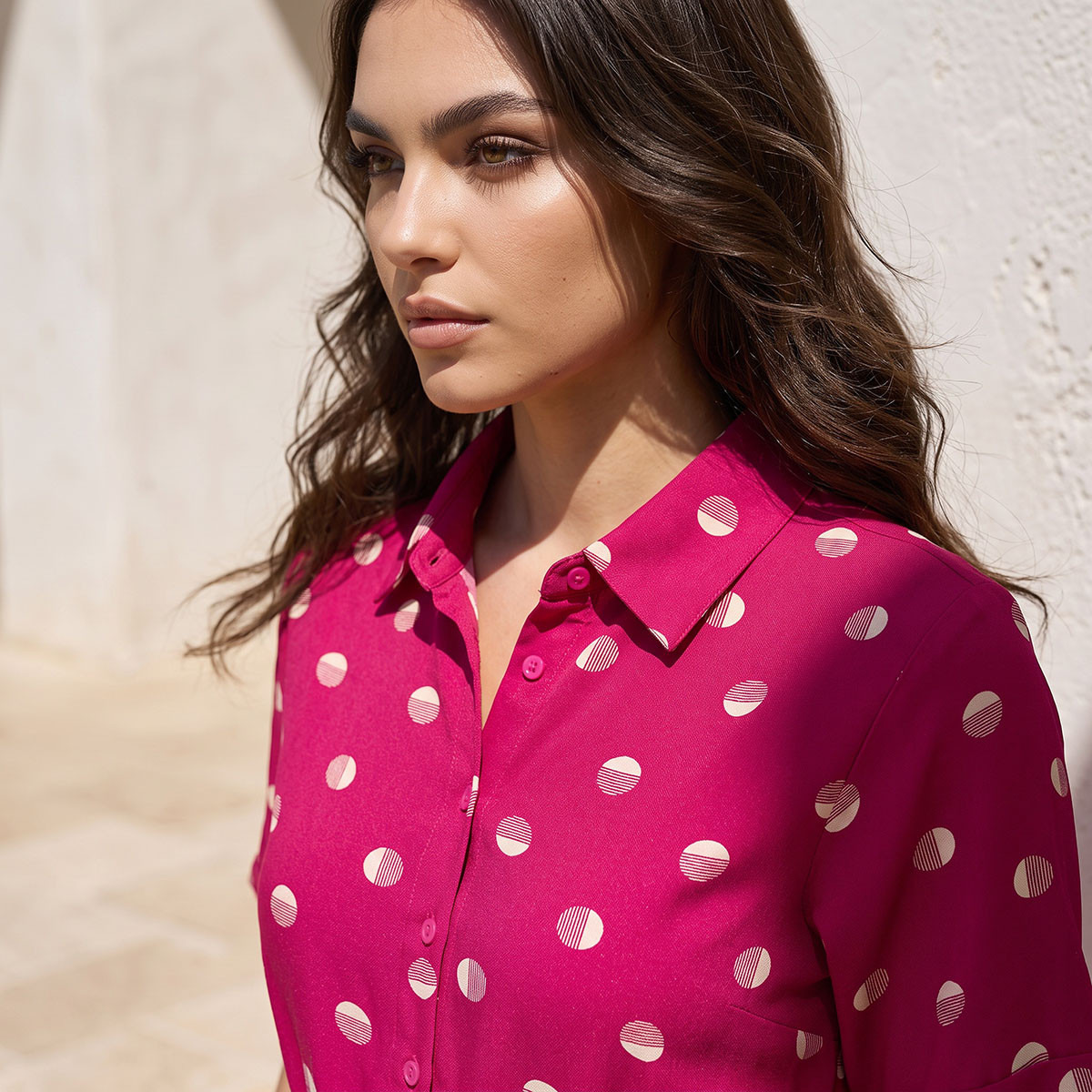 Splash Fav Midi Polka Dot Print Shirt Dress with Belt-women-clothing-dresses-image-2