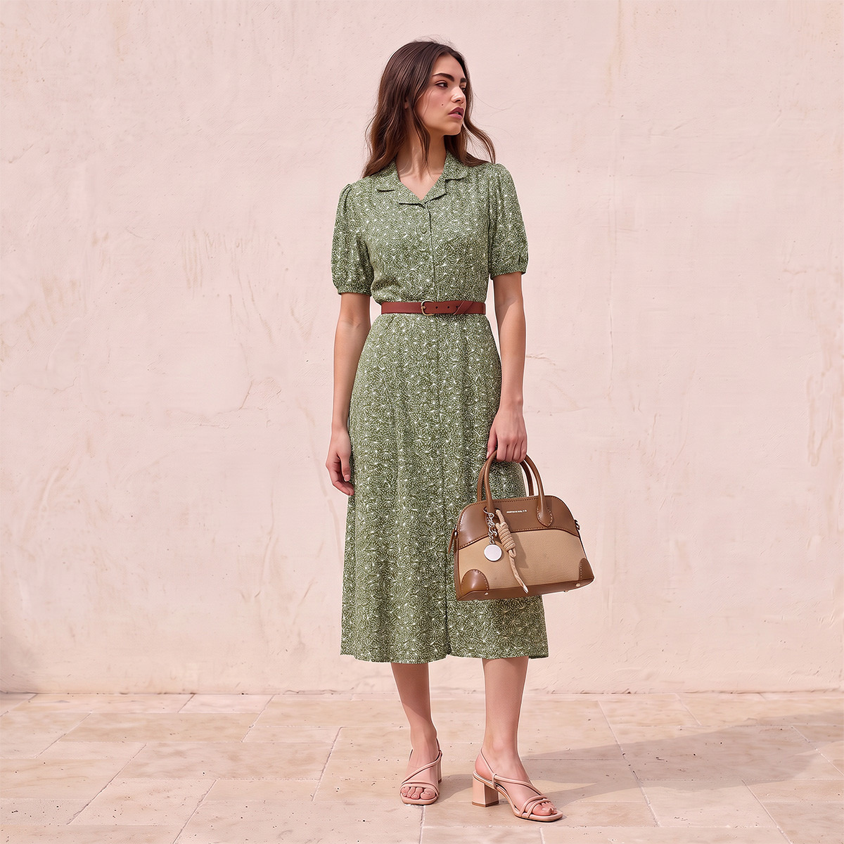 فستان قميص من الفيسكوز بطبعة زهور مع حزام من سبلاش-women-clothing-dresses-image-1