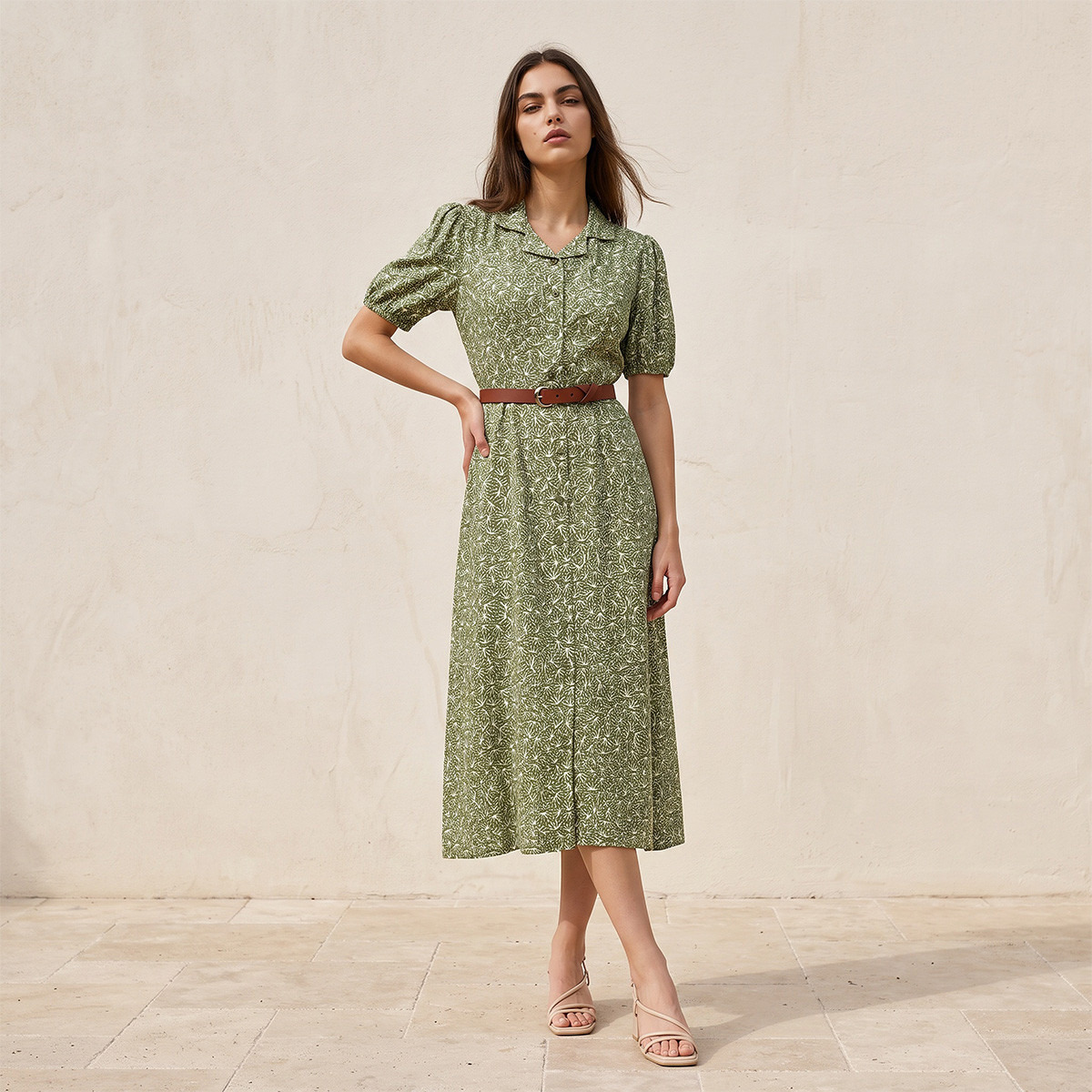 فستان قميص من الفيسكوز بطبعة زهور مع حزام من سبلاش-women-clothing-dresses-image-3