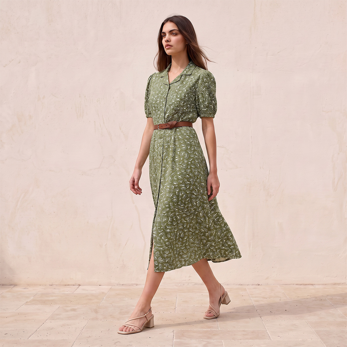 فستان قميص من الفيسكوز بطبعة زهور مع حزام من سبلاش-women-clothing-dresses-image-4