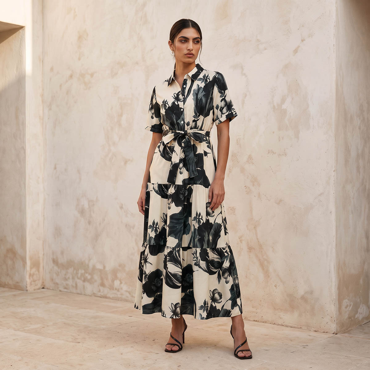 فستان قميص رايون بطبعات زهور من سبلاش فاف-women-clothing-dresses-image-1