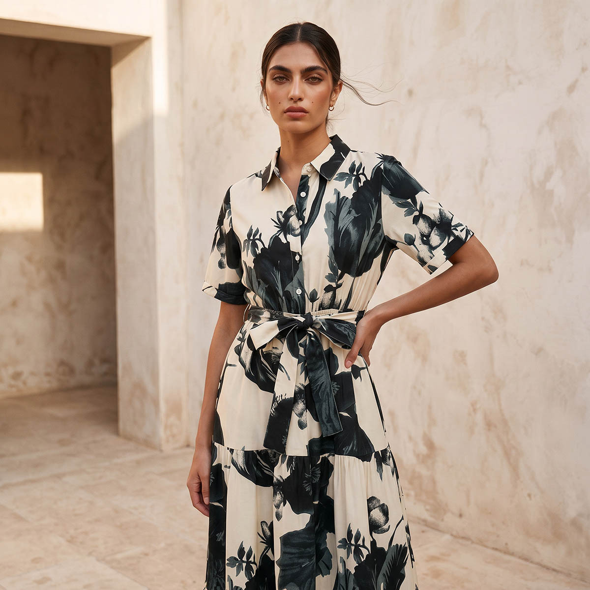 فستان قميص رايون بطبعات زهور من سبلاش فاف-women-clothing-dresses-image-5