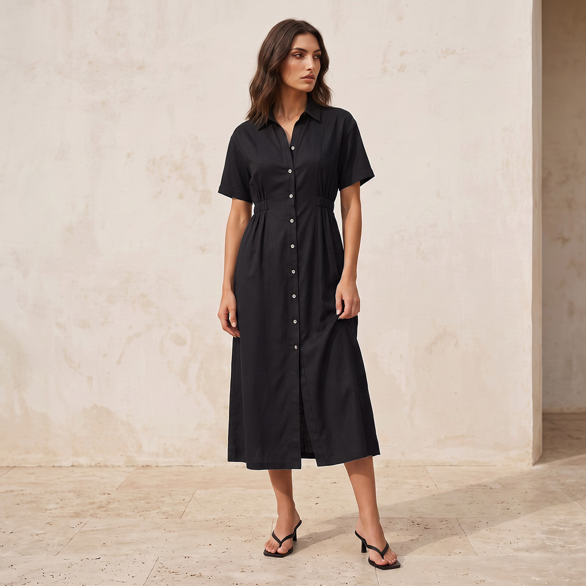 Splash Fav Midi Viscose Shirt Dress with Button Down Placket-women-clothing-dresses-image-1