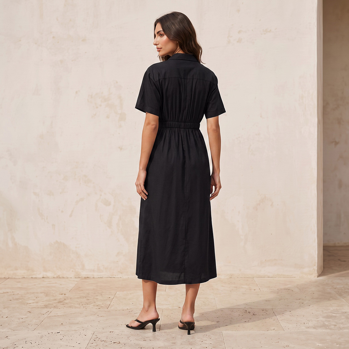 Splash Fav Midi Viscose Shirt Dress with Button Down Placket-women-clothing-dresses-image-2
