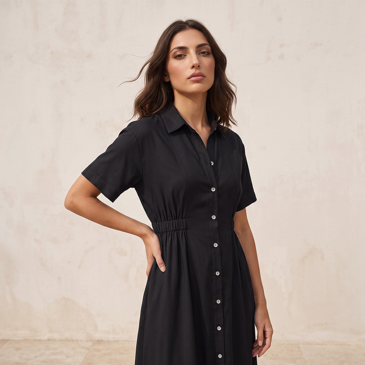 Splash Fav Midi Viscose Shirt Dress with Button Down Placket-women-clothing-dresses-image-4