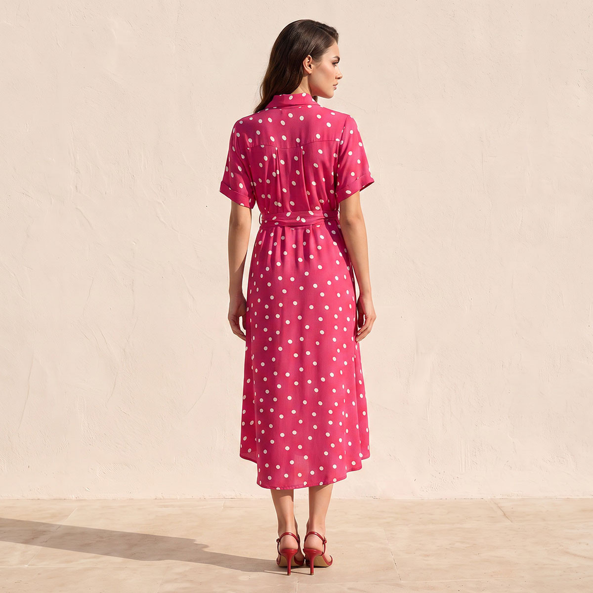 Splash Fav Midi Polka Dot Print Shirt Dress with Belt-women-clothing-dresses-image-2