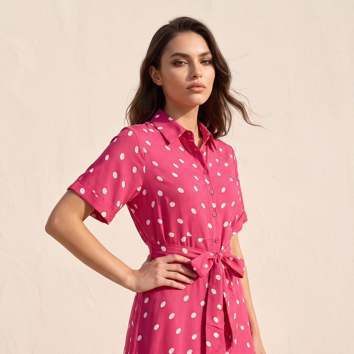 Splash Fav Midi Polka Dot Print Shirt Dress with Belt-women-clothing-dresses-image-5