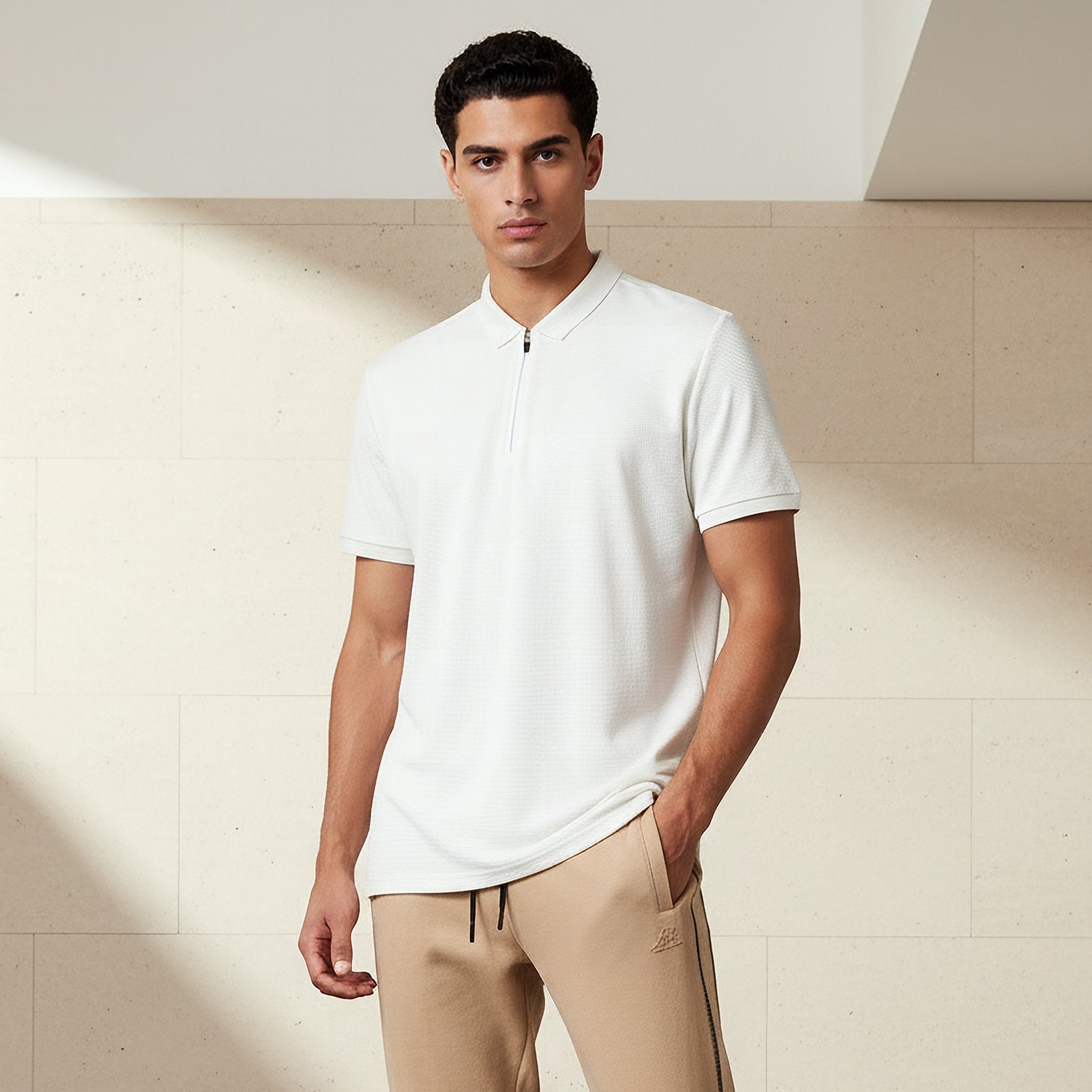 تيشيرت بولو بارز الملمس بأكمام قصيرة للرجال-men-clothing-tshirtsandpolos-polos-image-1