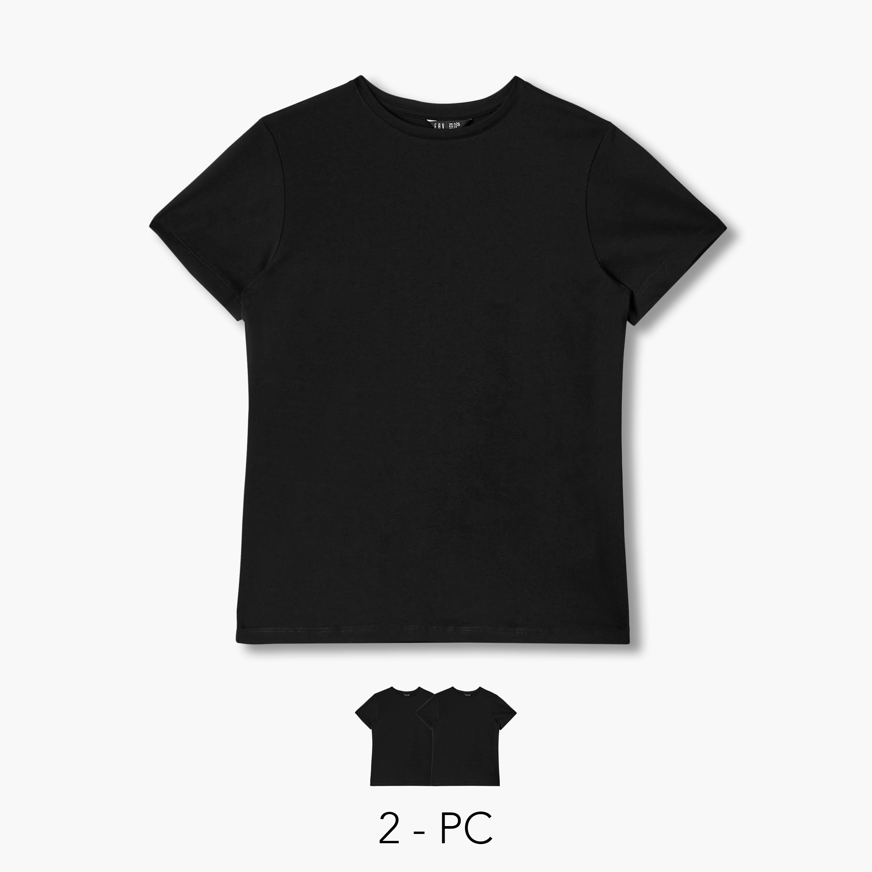 طقم تيشيرت بياقة ضيقة وأكمام قصيرة قطعيتن للنساء-women-clothing-tshirts-image-1