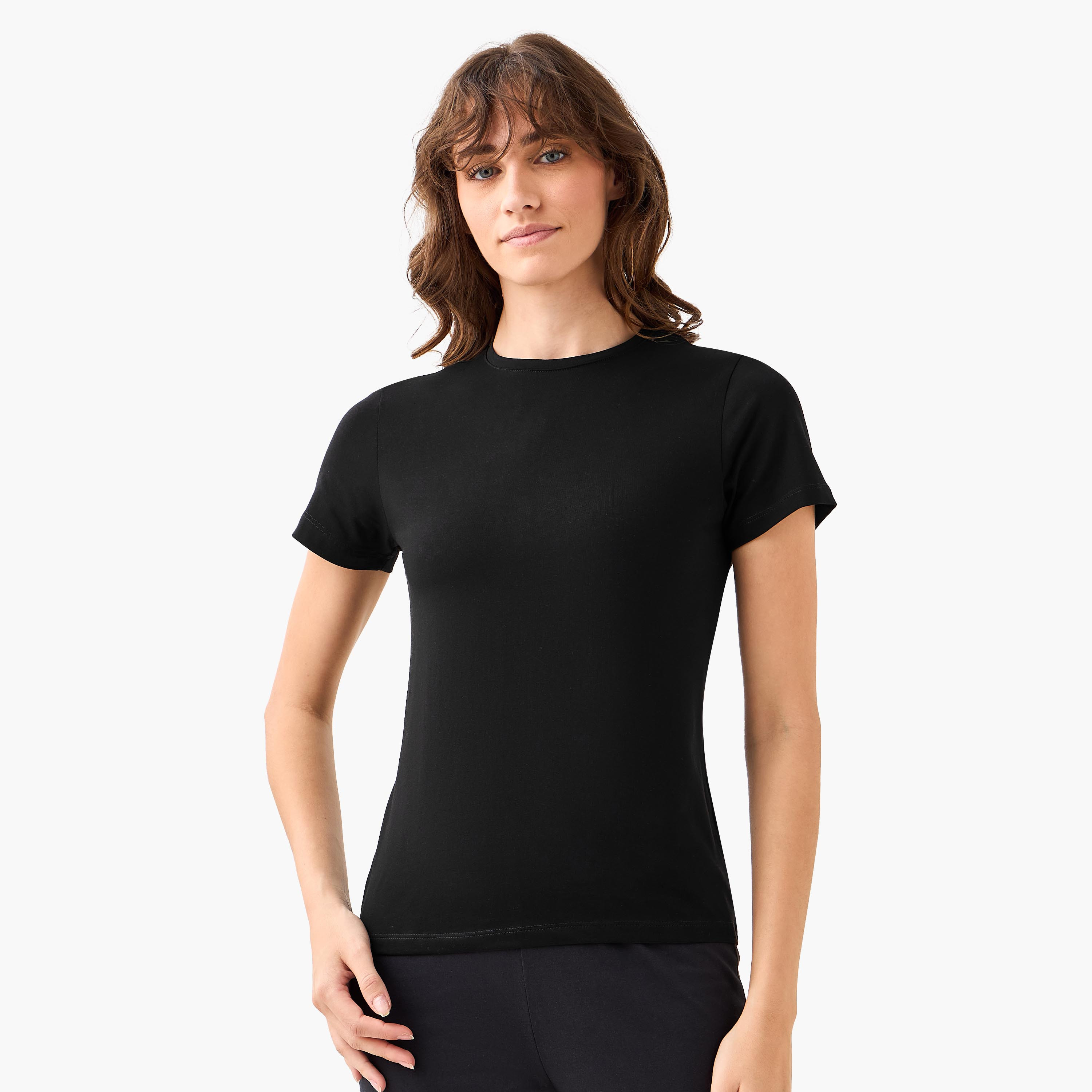 طقم تيشيرت بياقة ضيقة وأكمام قصيرة قطعيتن للنساء-women-clothing-tshirts-image-2