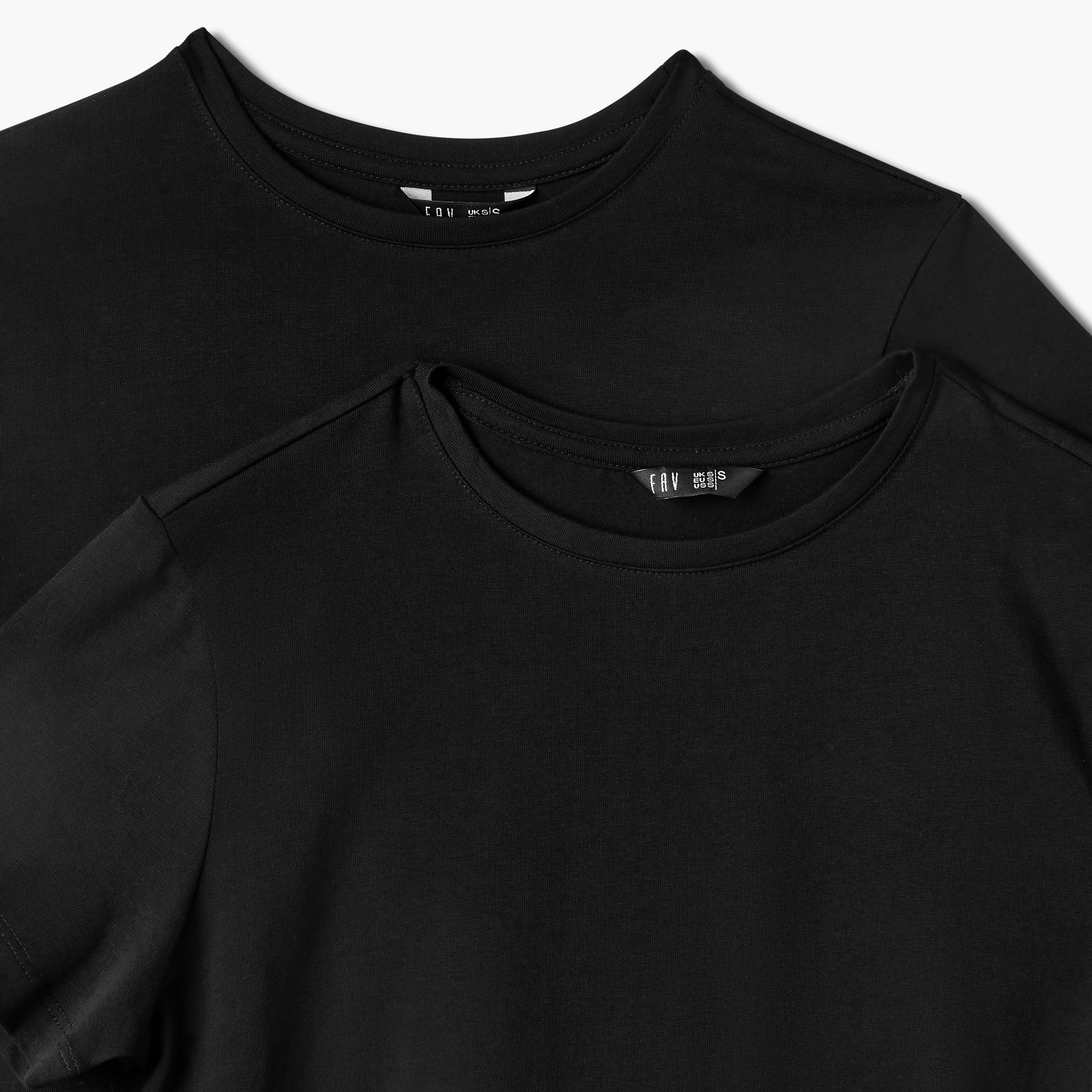 طقم تيشيرت بياقة ضيقة وأكمام قصيرة قطعيتن للنساء-women-clothing-tshirts-image-5