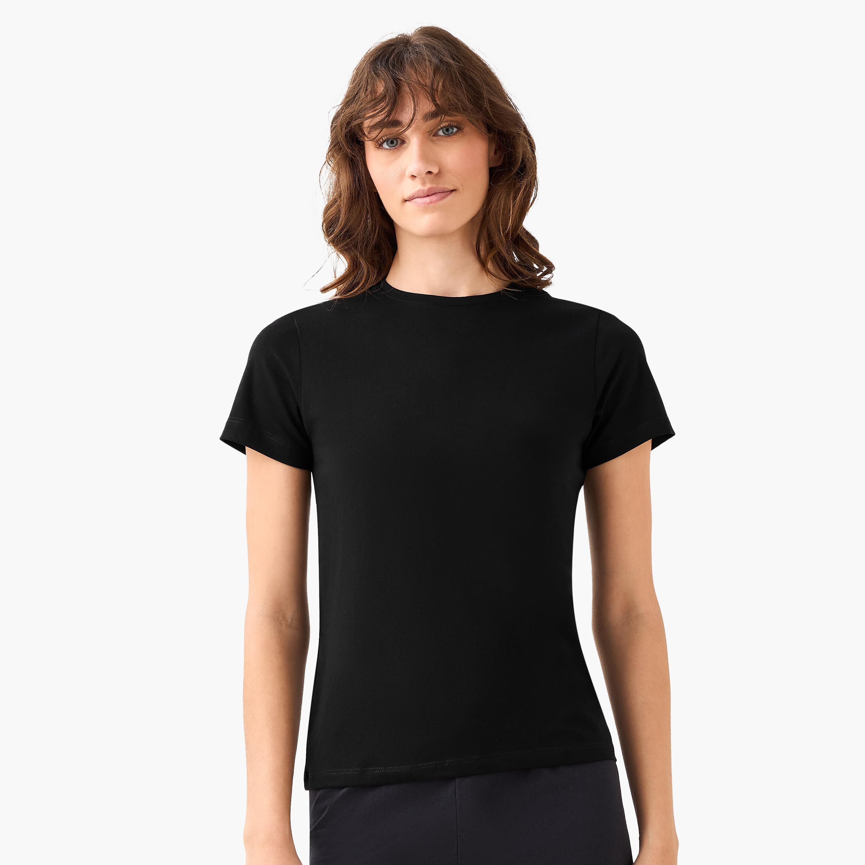 طقم تيشيرت بياقة ضيقة وأكمام قصيرة قطعيتن للنساء-women-clothing-tshirts-image-6