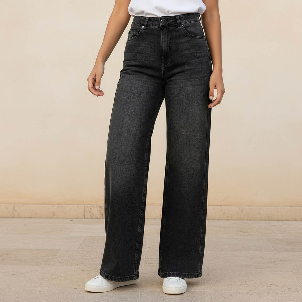 Lee Cooper Wide Leg Button Waist Jeans with Pockets Cotton-women-clothing-bottoms-jeans-image-1