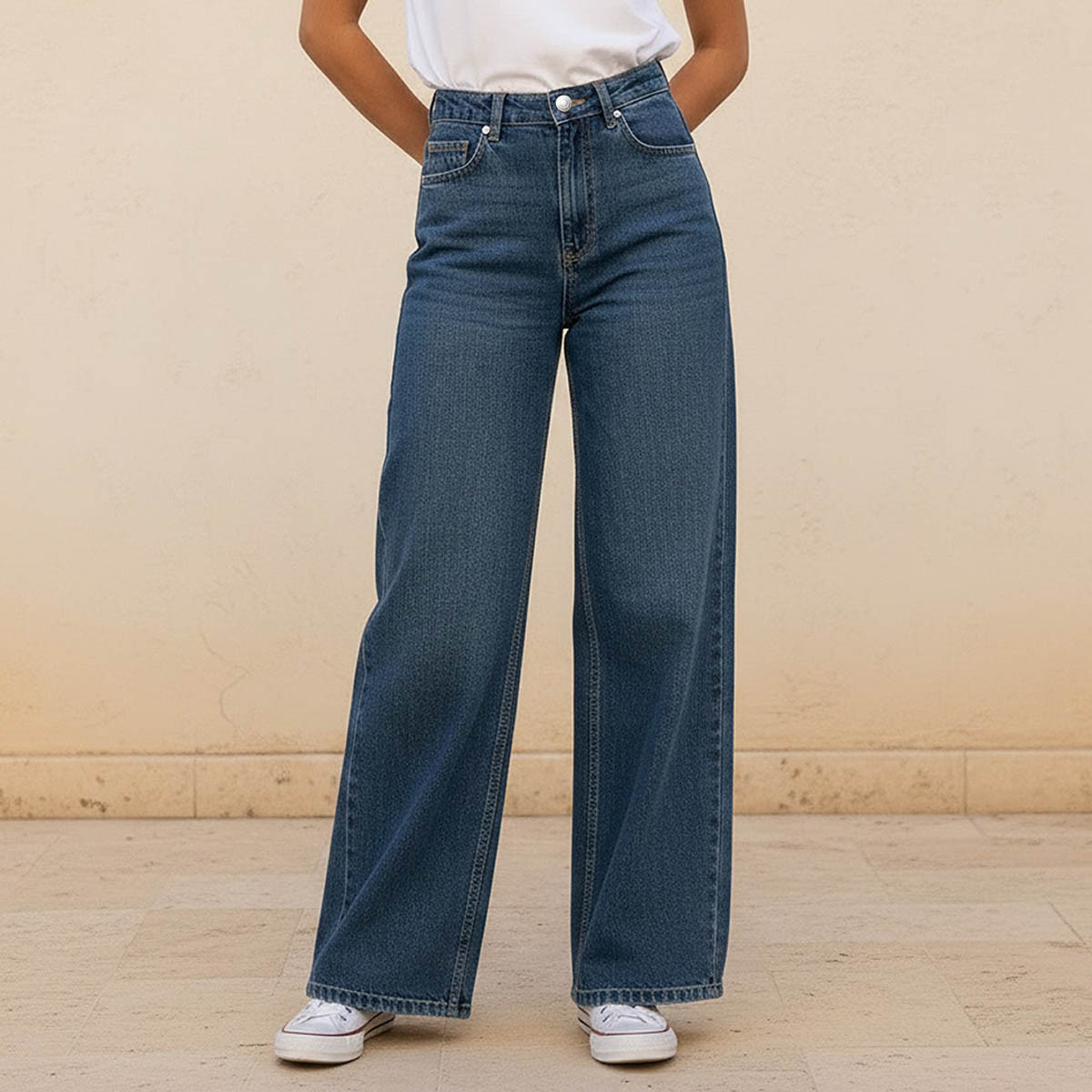 Lee Cooper Wide Leg Button Waist Jeans with Pockets Cotton-women-clothing-bottoms-jeans-image-1
