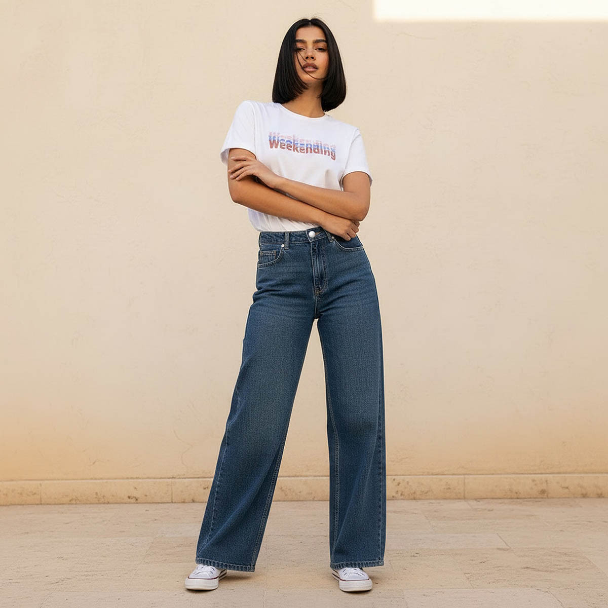 Lee Cooper Wide Leg Button Waist Jeans with Pockets Cotton-women-clothing-bottoms-jeans-image-3