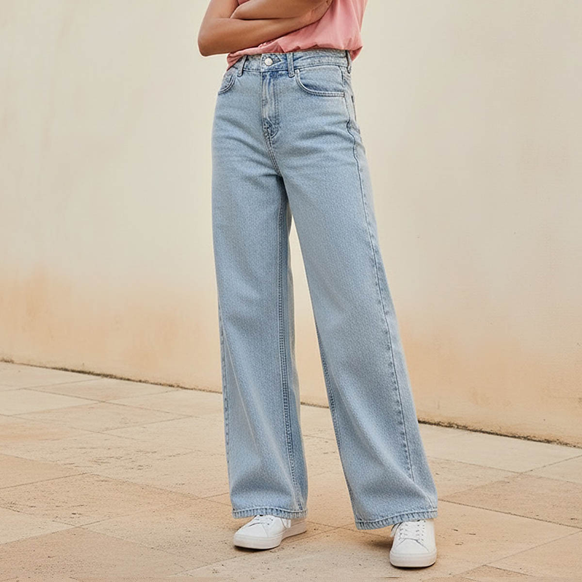 Lee Cooper Wide Leg Button Waist Jeans with Pockets Cotton-women-clothing-bottoms-jeans-image-1