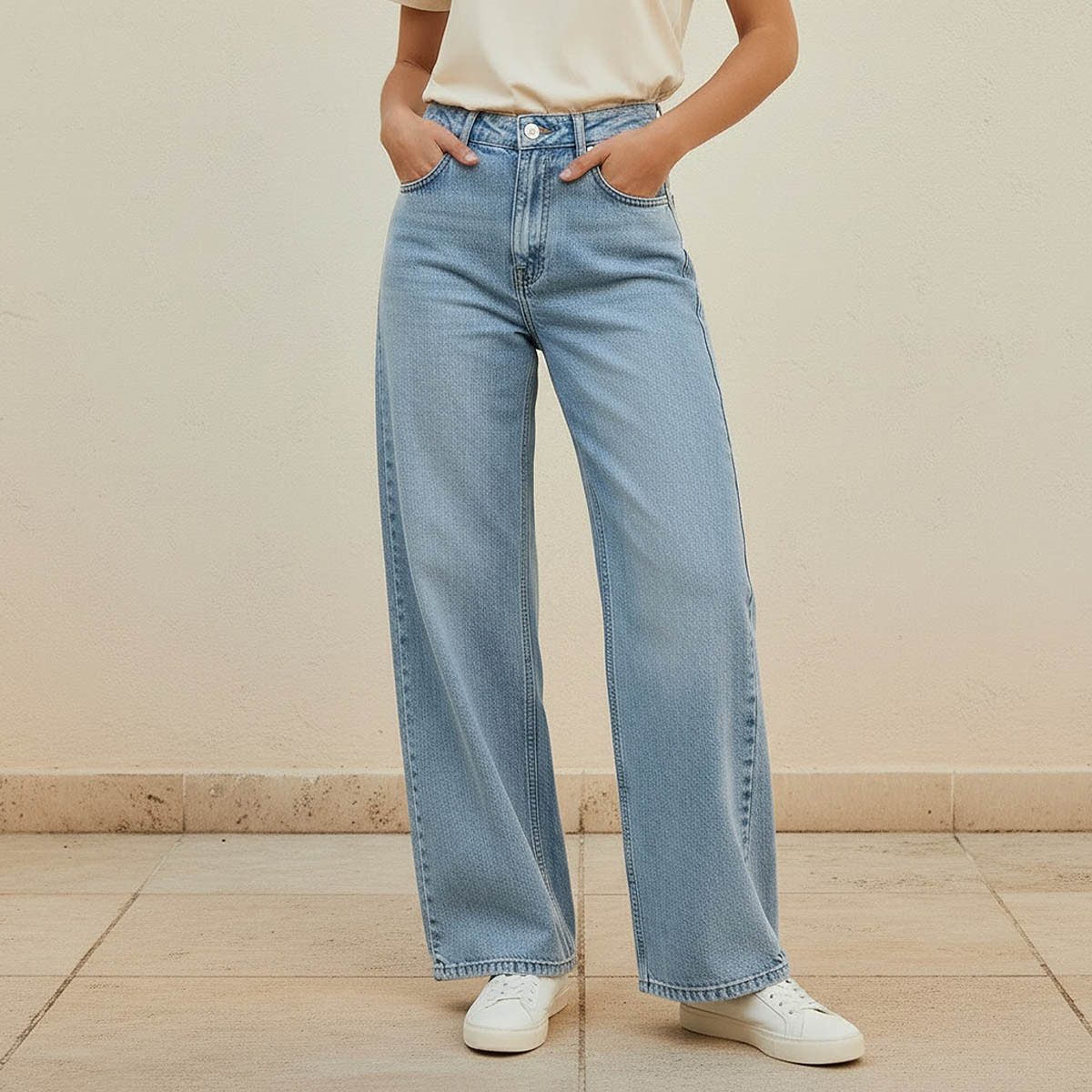 Lee Cooper Wide Leg Button Waist Jeans with Pockets Cotton-women-clothing-bottoms-jeans-image-1