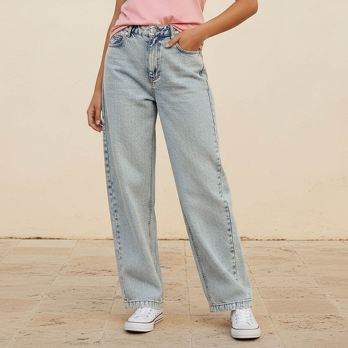 Lee Cooper Wide Leg Button Waist Jeans with Pockets Cotton-women-clothing-bottoms-jeans-image-1