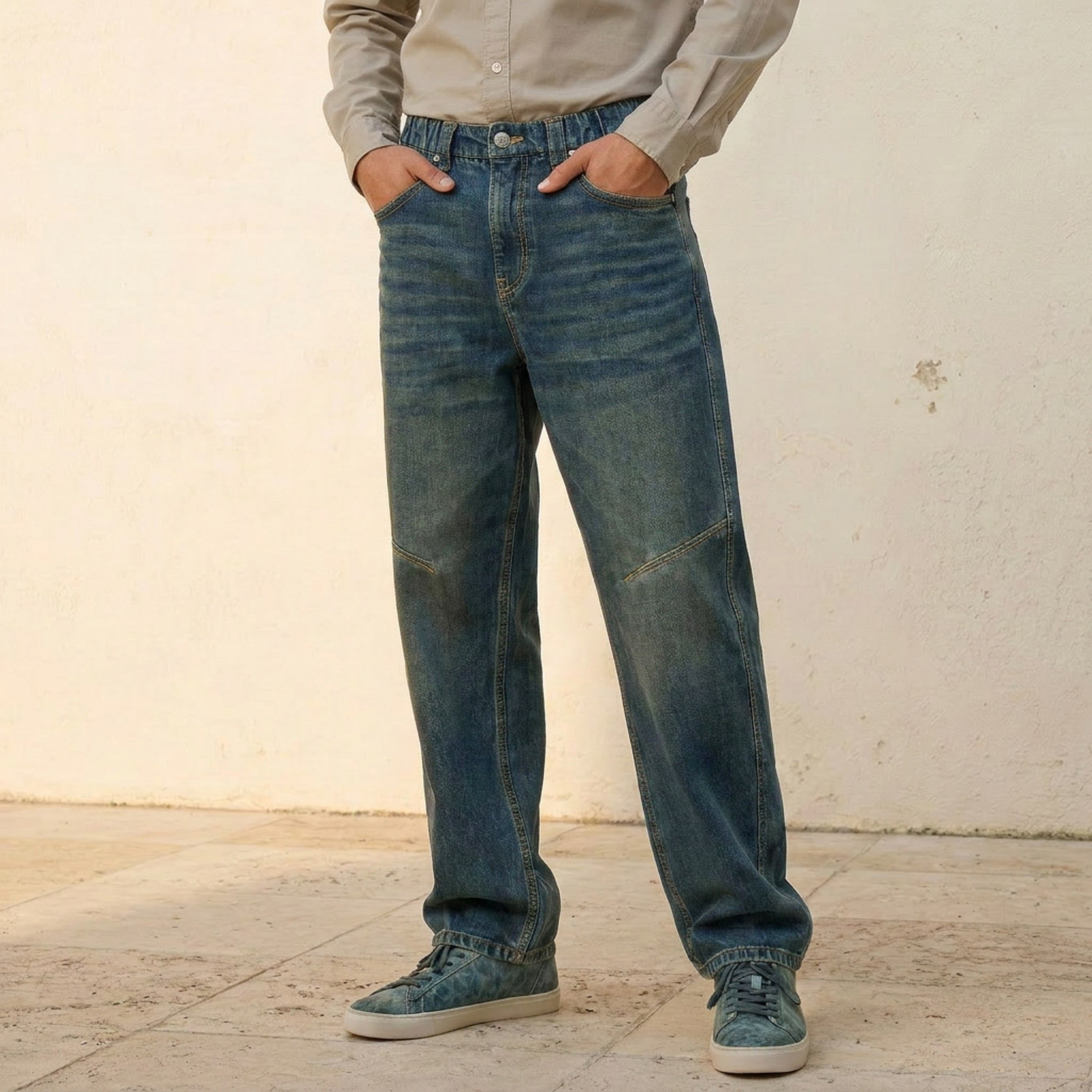 بنطلون جينز بقصة واسعة وخصر متوسط من لي كوبر-men-clothing-bottoms-joggers-image-1