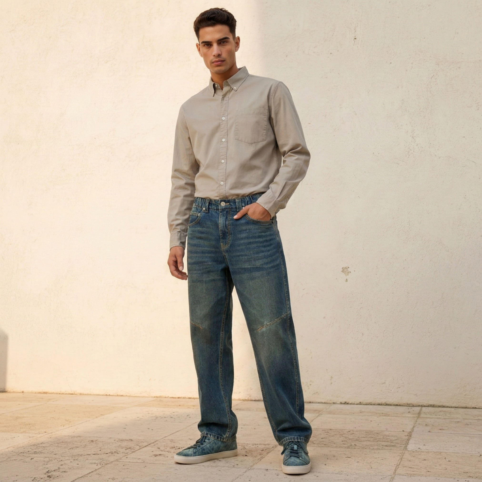 بنطلون جينز بقصة واسعة وخصر متوسط من لي كوبر-men-clothing-bottoms-joggers-image-3