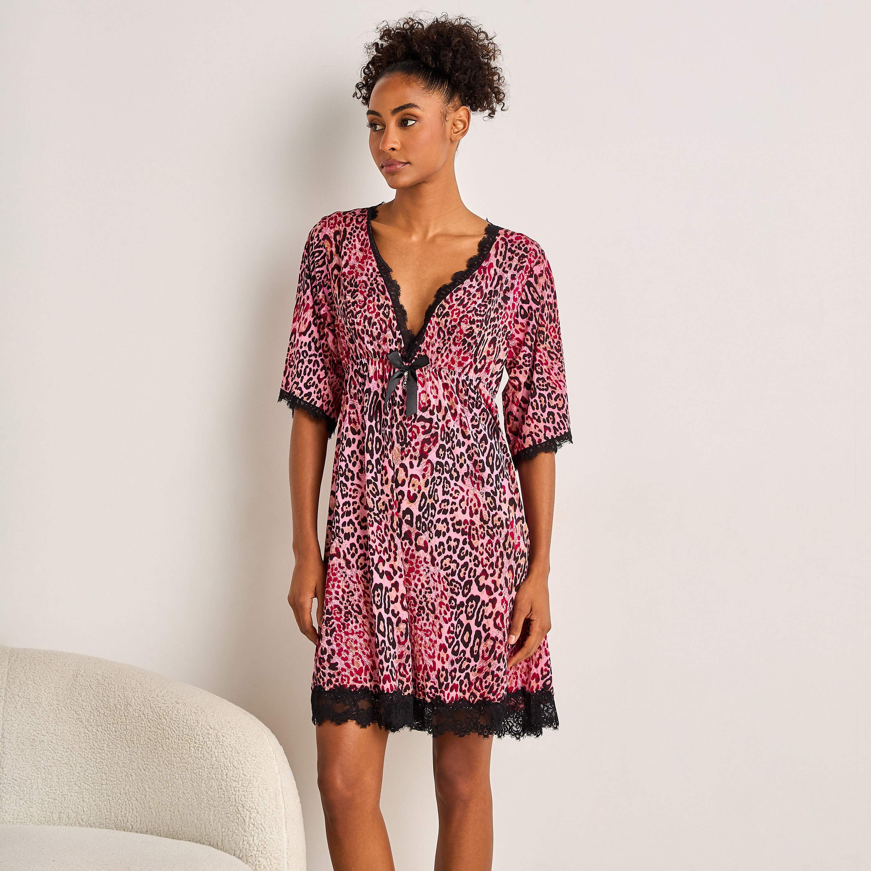 Night Dress with Animal Print and Lace Detail-women-clothing-nightwear-nighties-image-1
