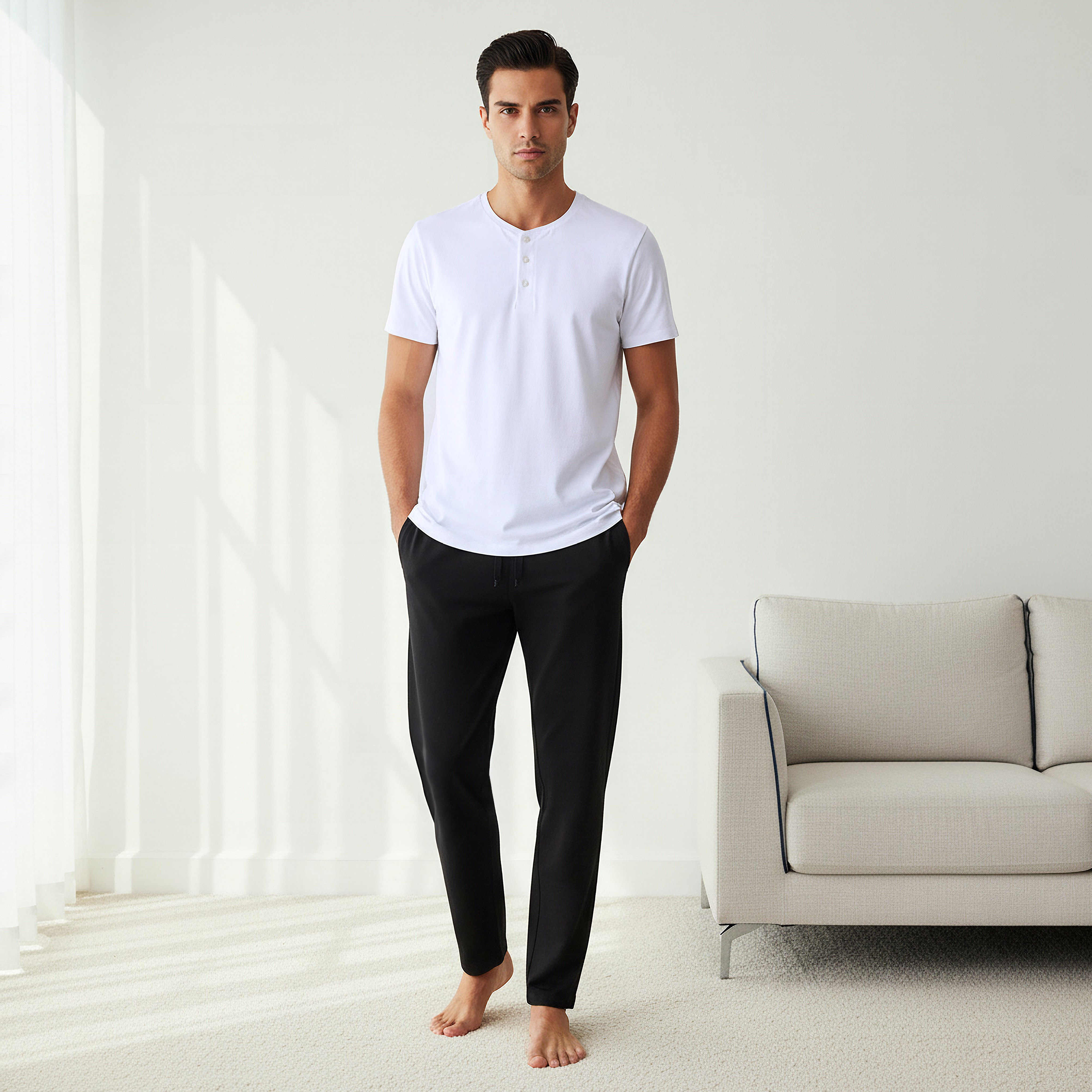 Men Cotton Henley Neck Nightwear Set-men-clothing-nightwear-sets-image-1