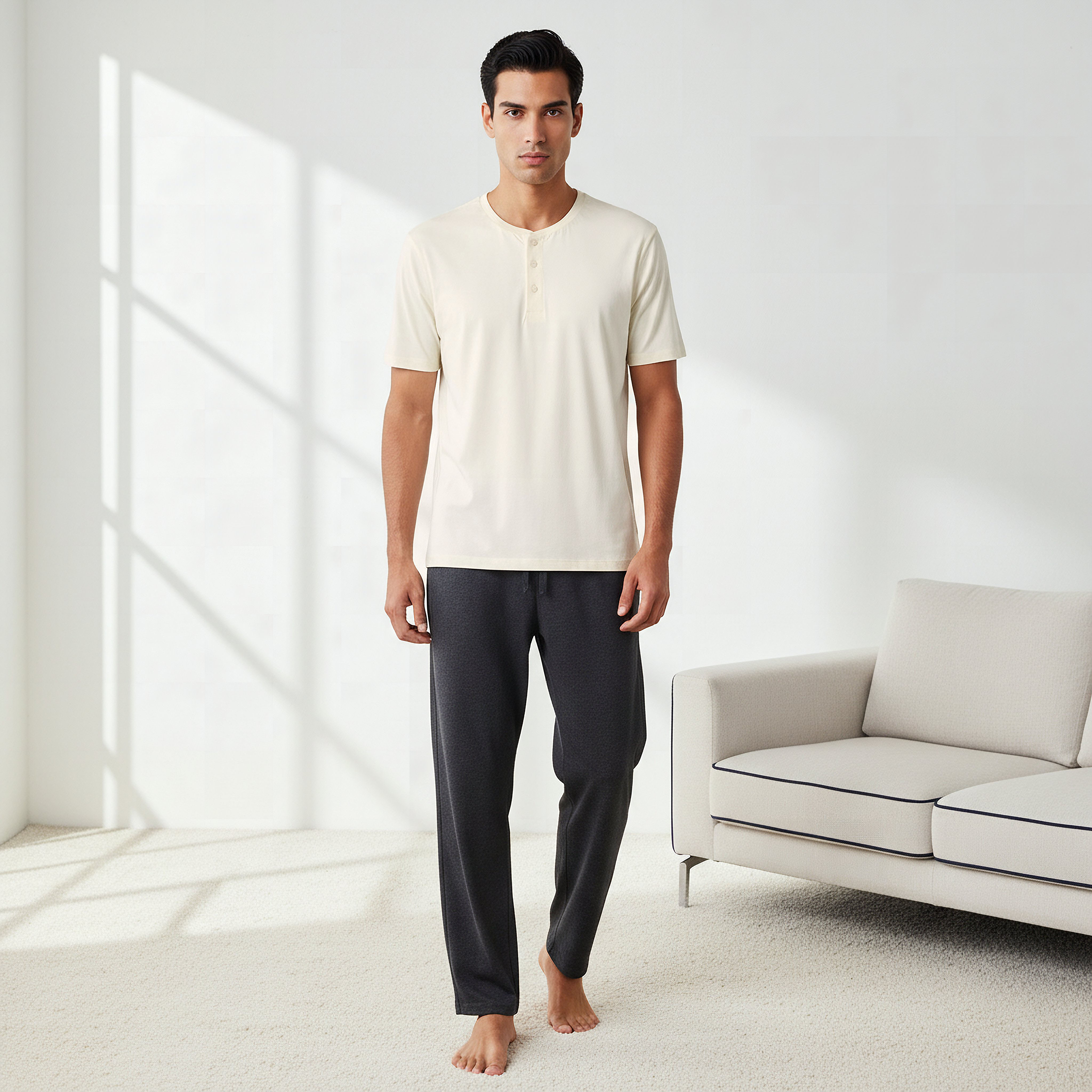 Men Cotton Henley Neck Nightwear Set-men-clothing-nightwear-sets-image-1