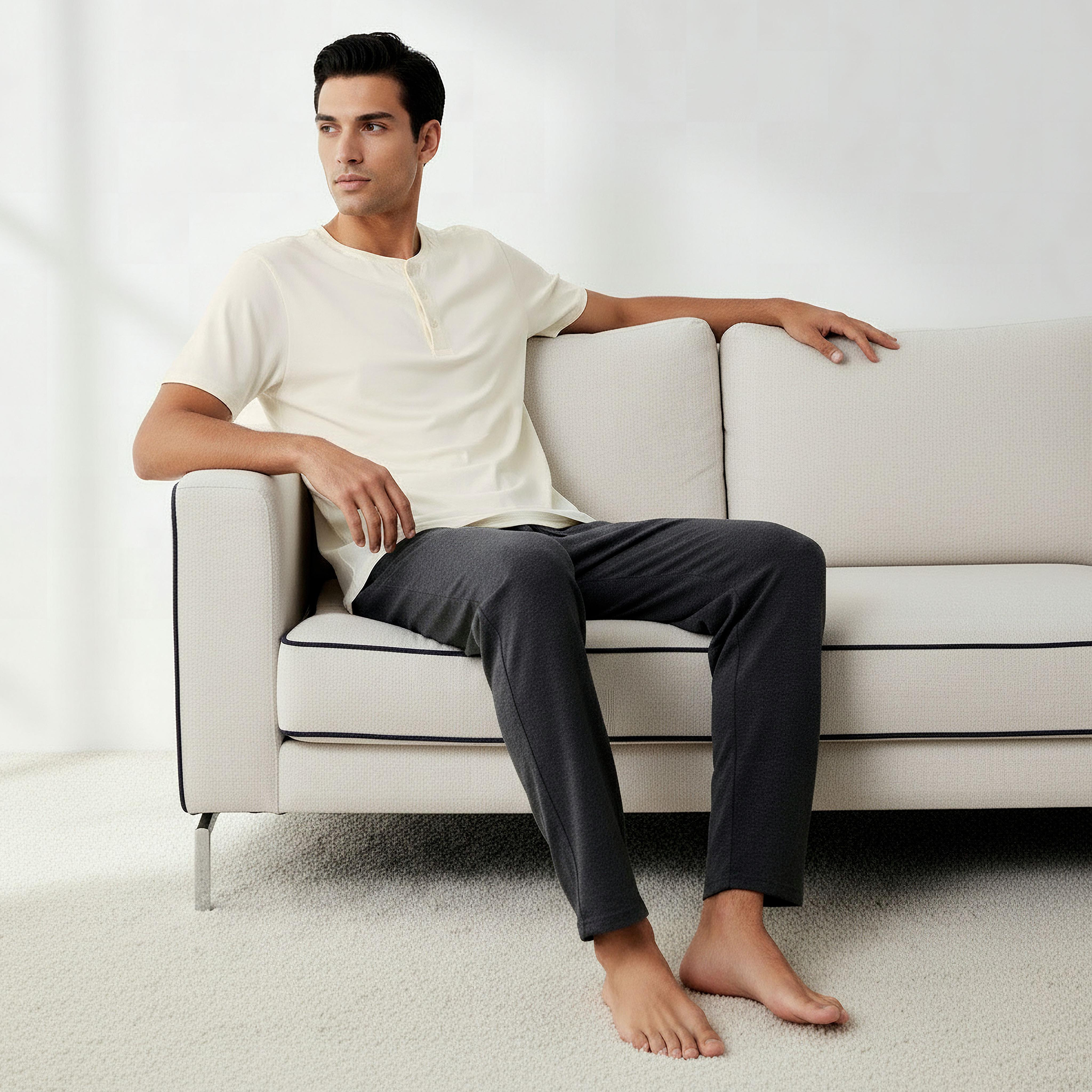 Men Cotton Henley Neck Nightwear Set-men-clothing-nightwear-sets-image-2