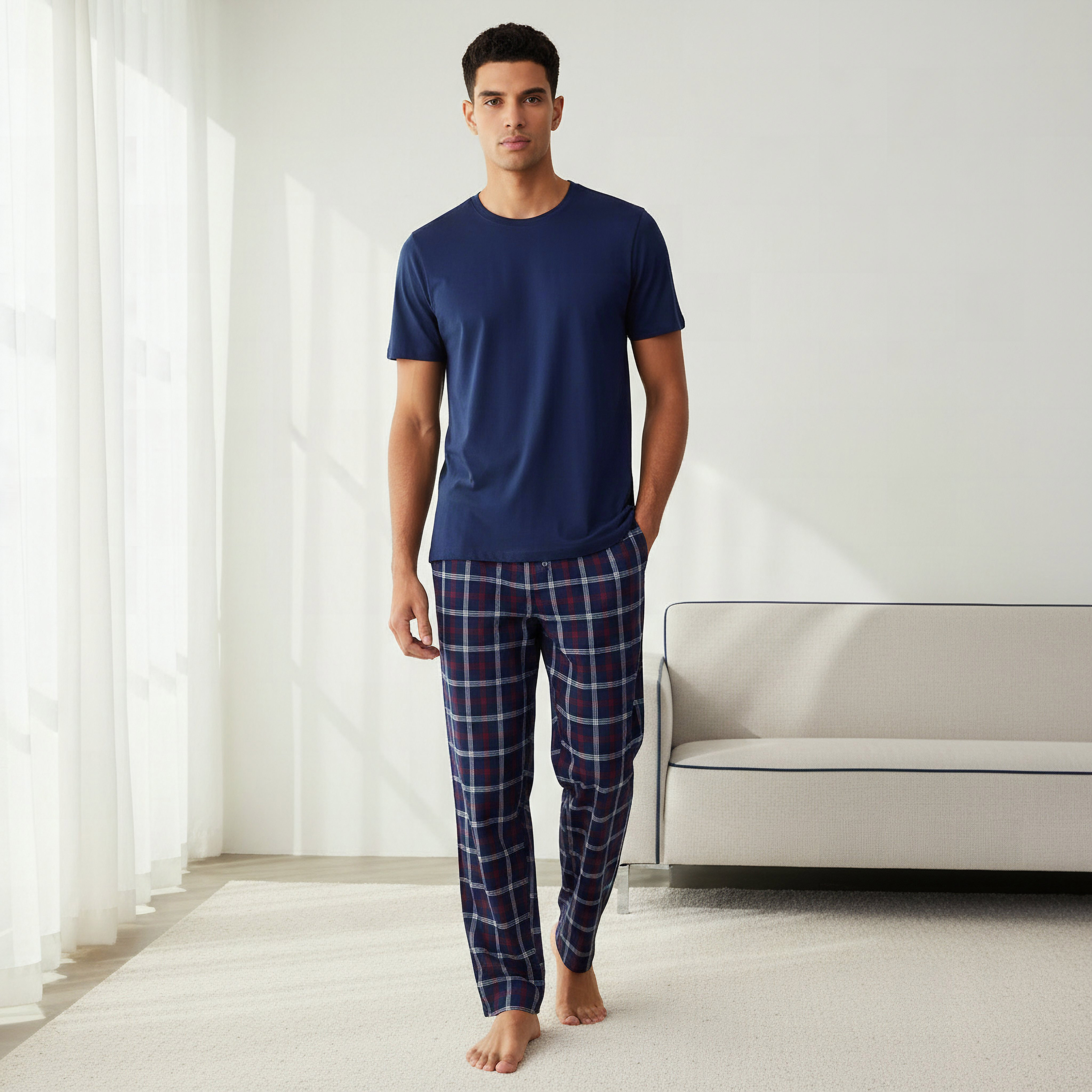 Men Cotton Checked Nightwear Set-men-clothing-nightwear-sets-image-1