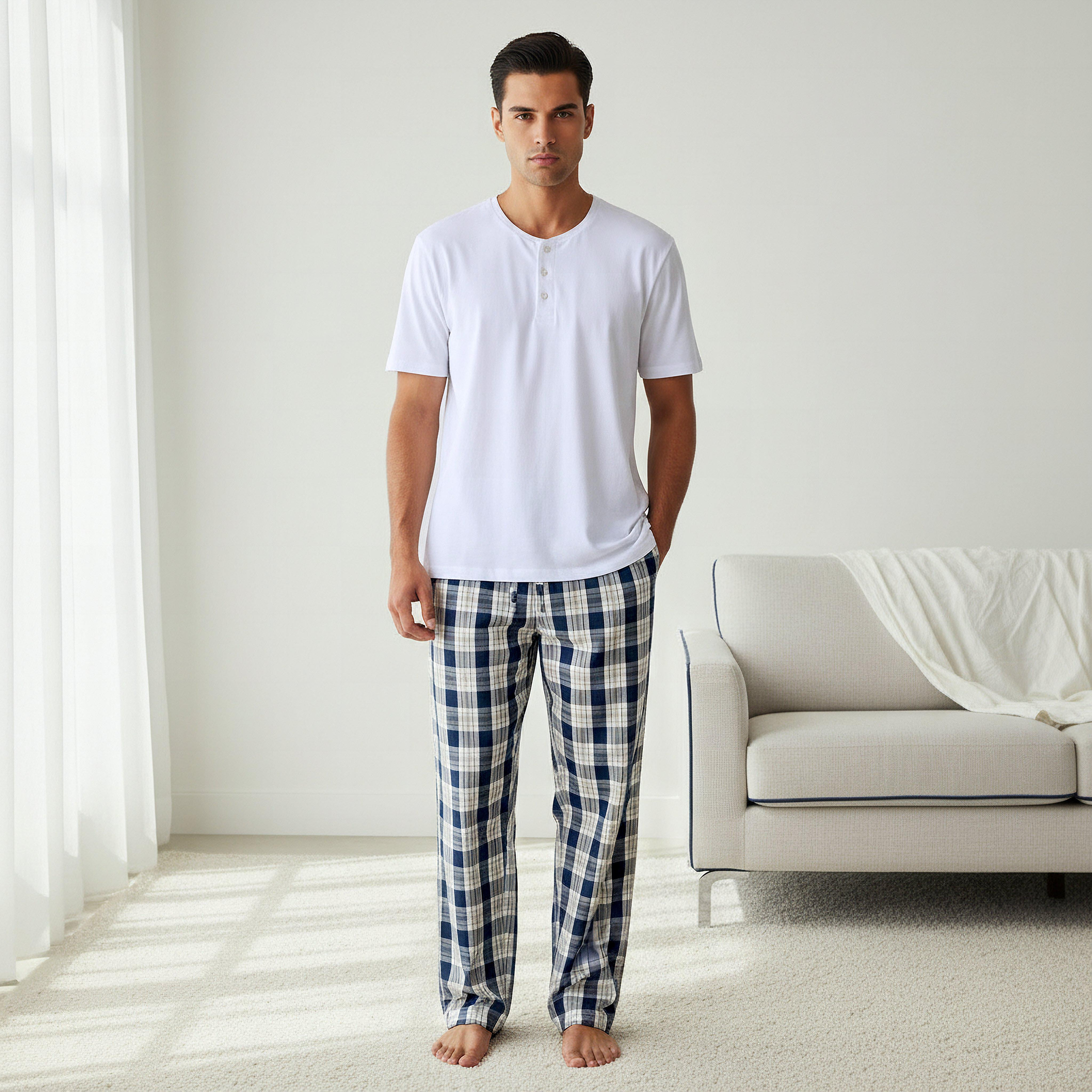 Men Cotton Checked Nightwear Set-men-clothing-nightwear-sets-image-1