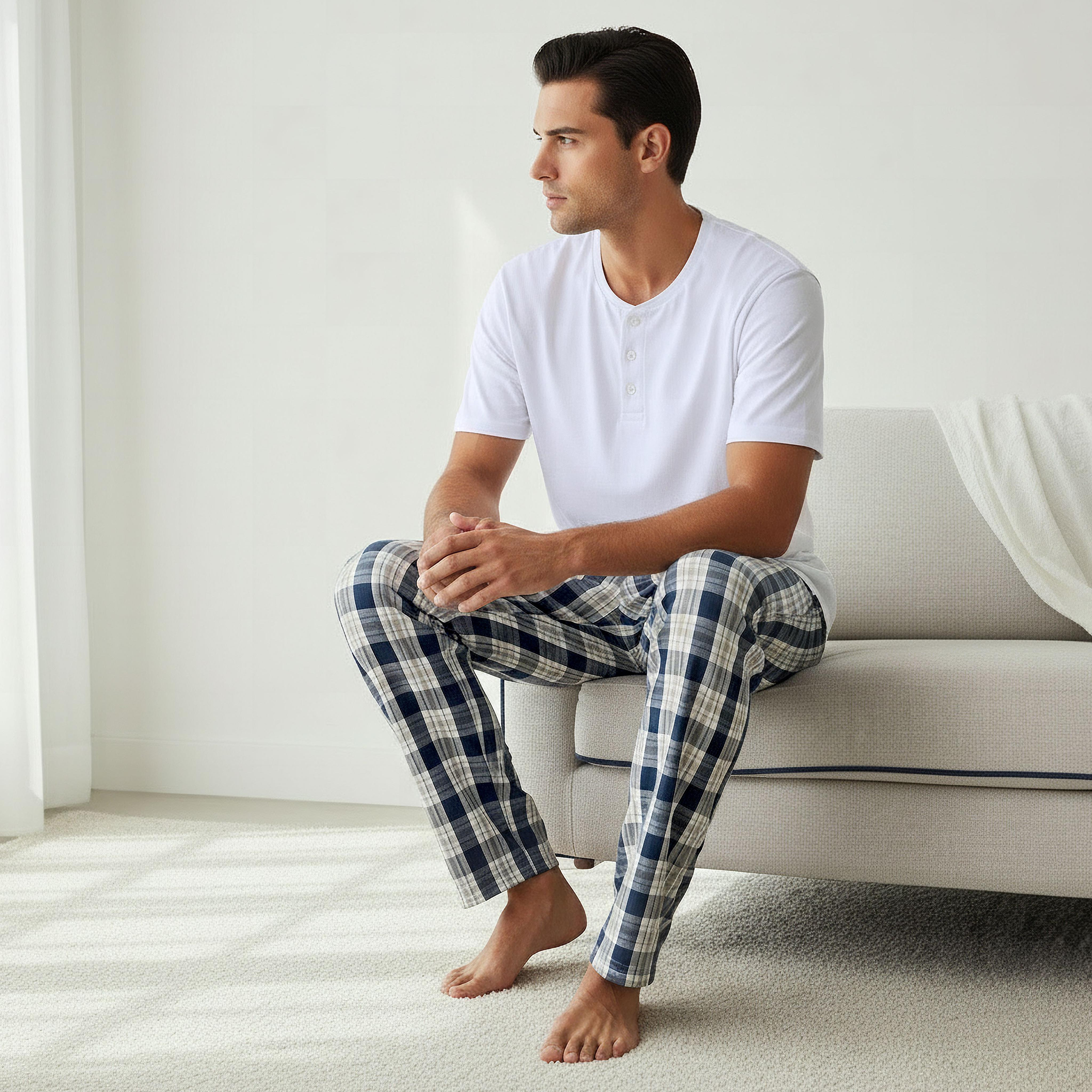 Men Cotton Checked Nightwear Set-men-clothing-nightwear-sets-image-2