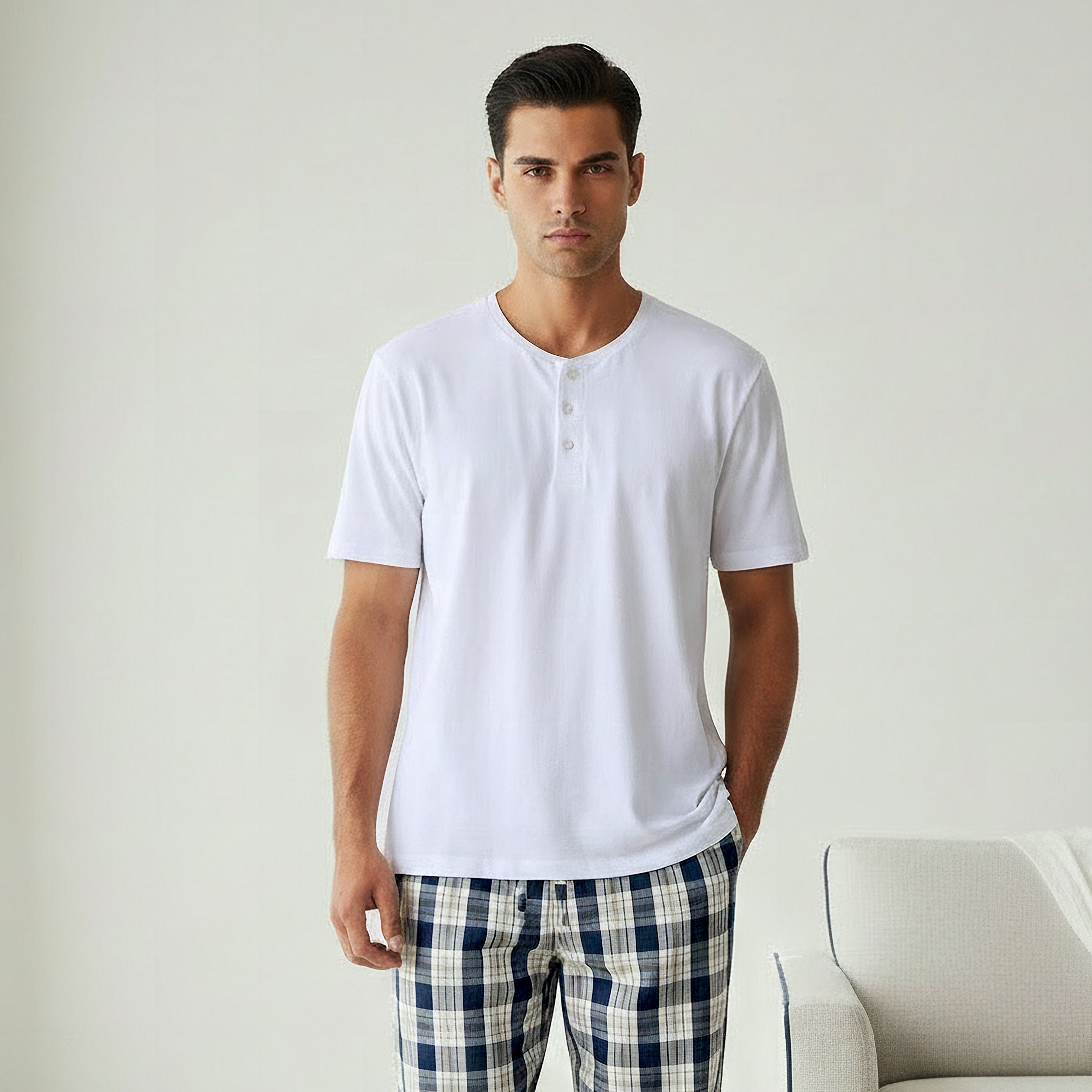 Men Cotton Checked Nightwear Set-men-clothing-nightwear-sets-image-3