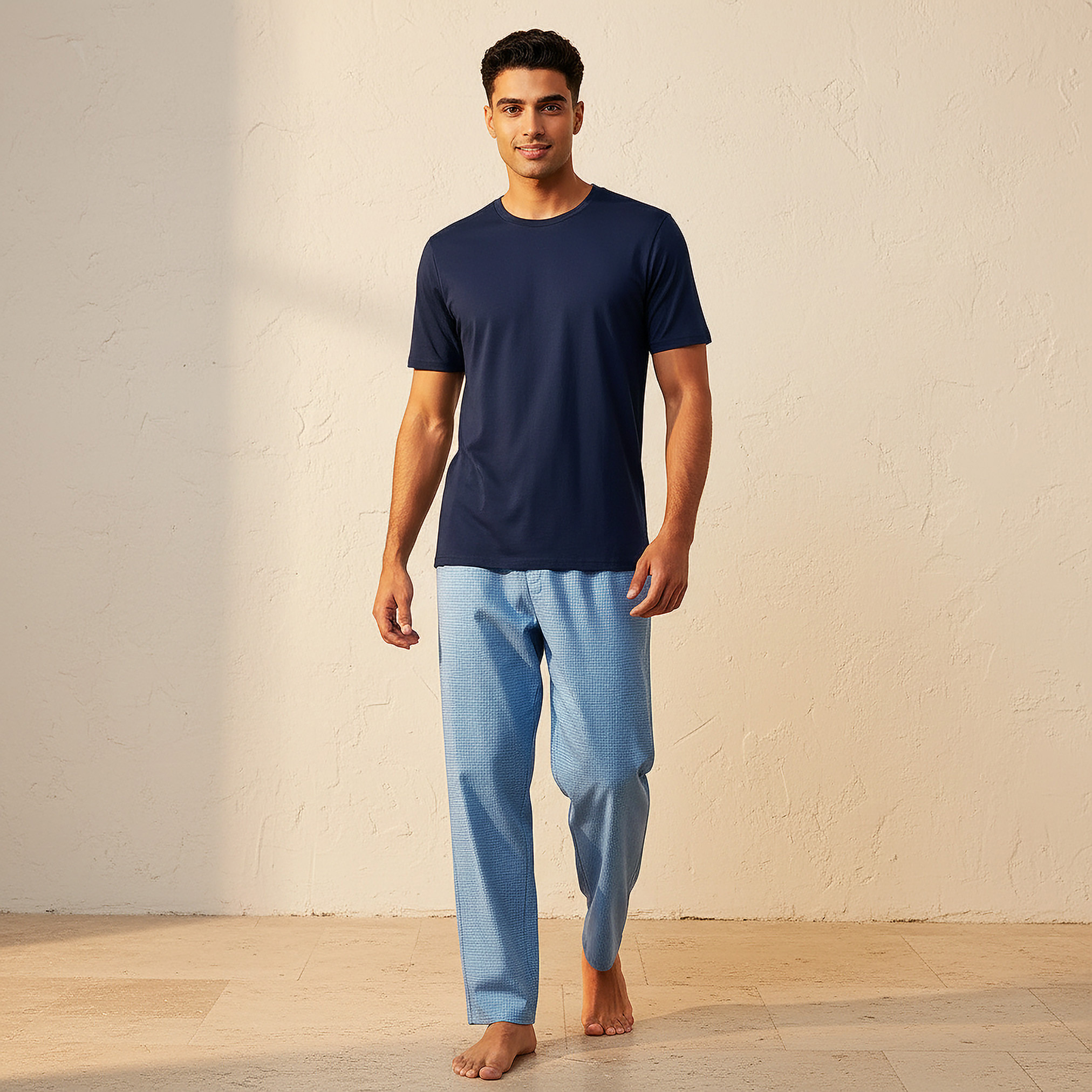 طقم ملابس نوم قطن كاروهات للرجال-men-clothing-nightwear-sets-image-1